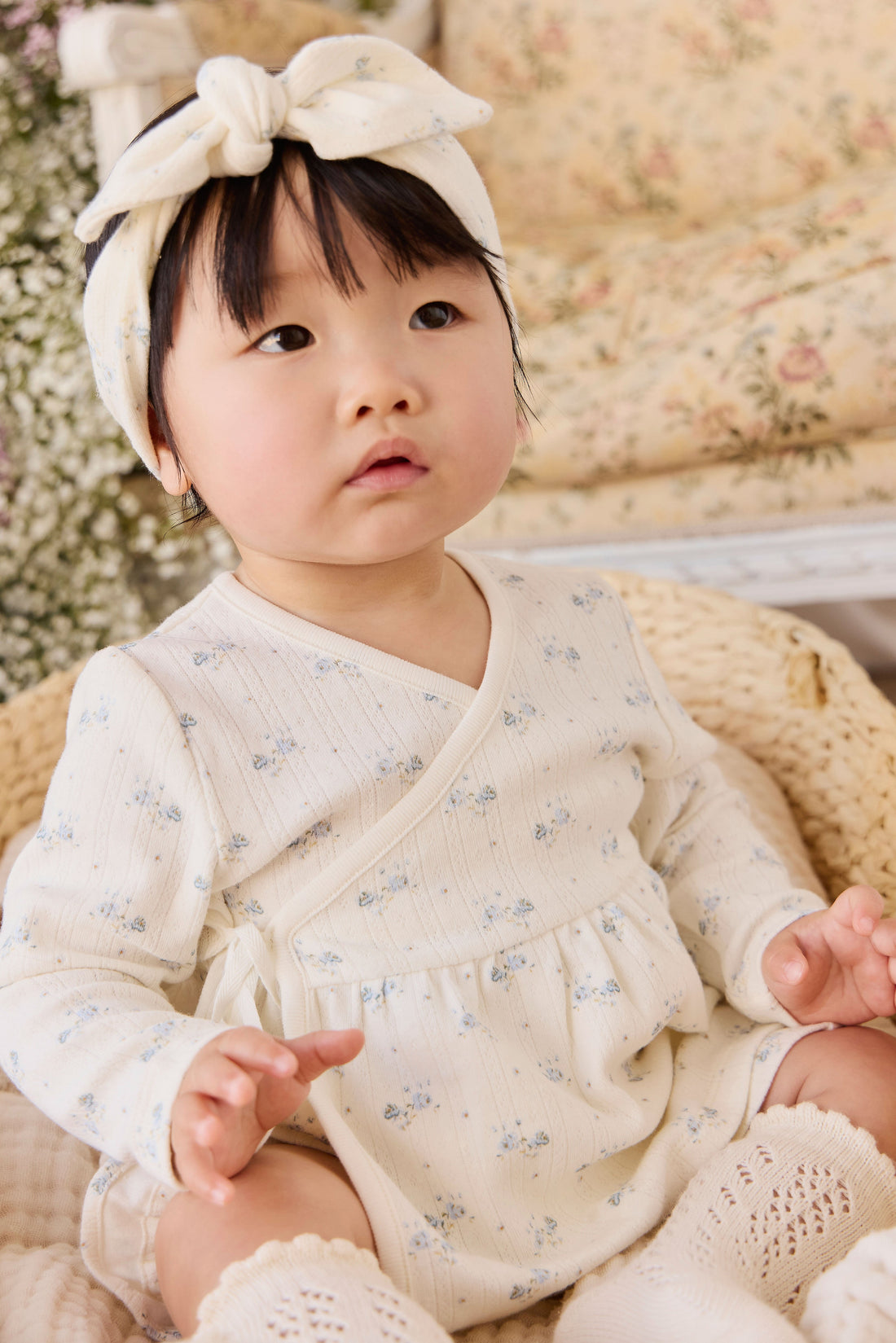 Organic Cotton Pointelle Clemence Wrap Top - Molly Blue Childrens Top from Jamie Kay Australia