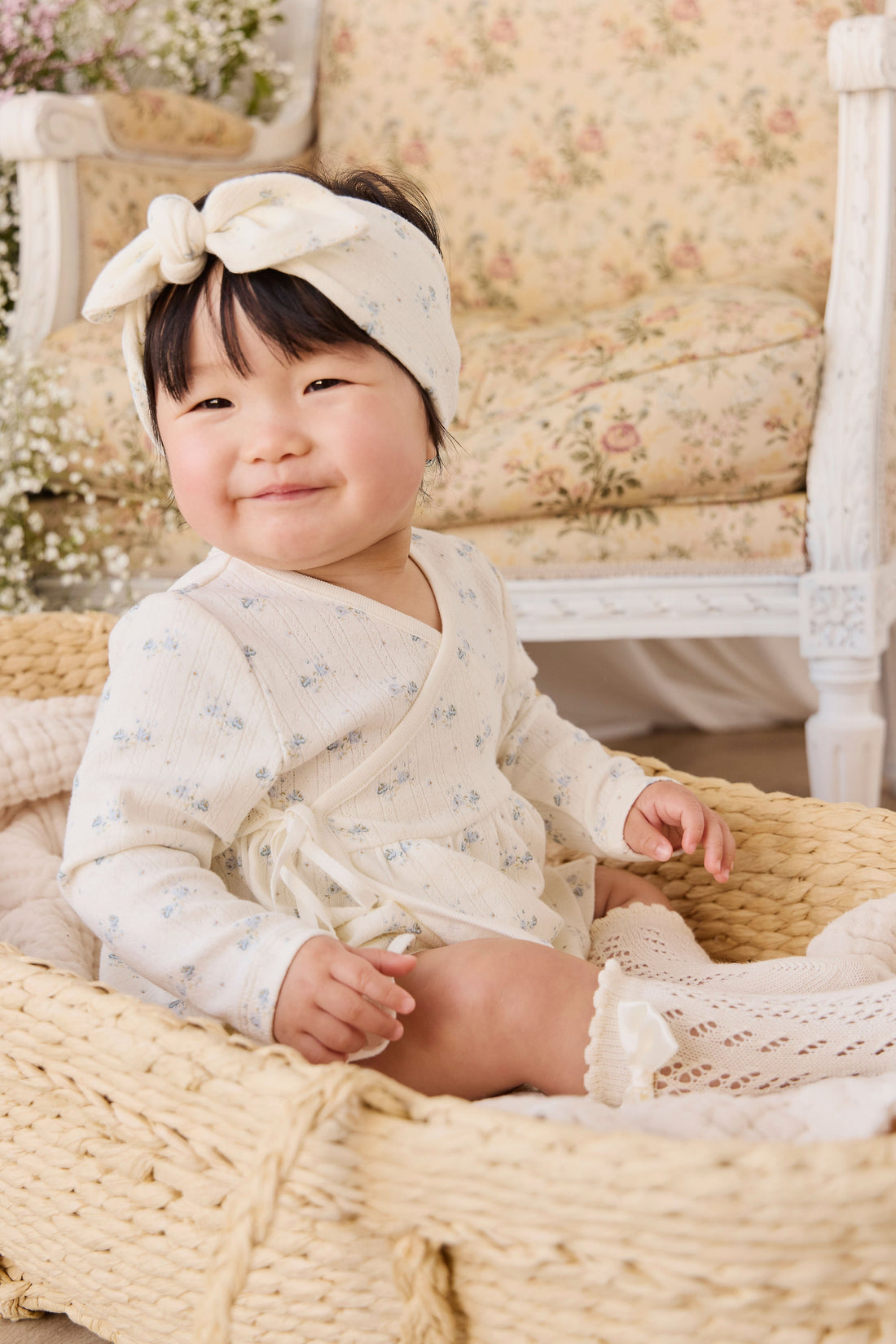 Organic Cotton Pointelle Clemence Wrap Top - Molly Blue Childrens Top from Jamie Kay Australia