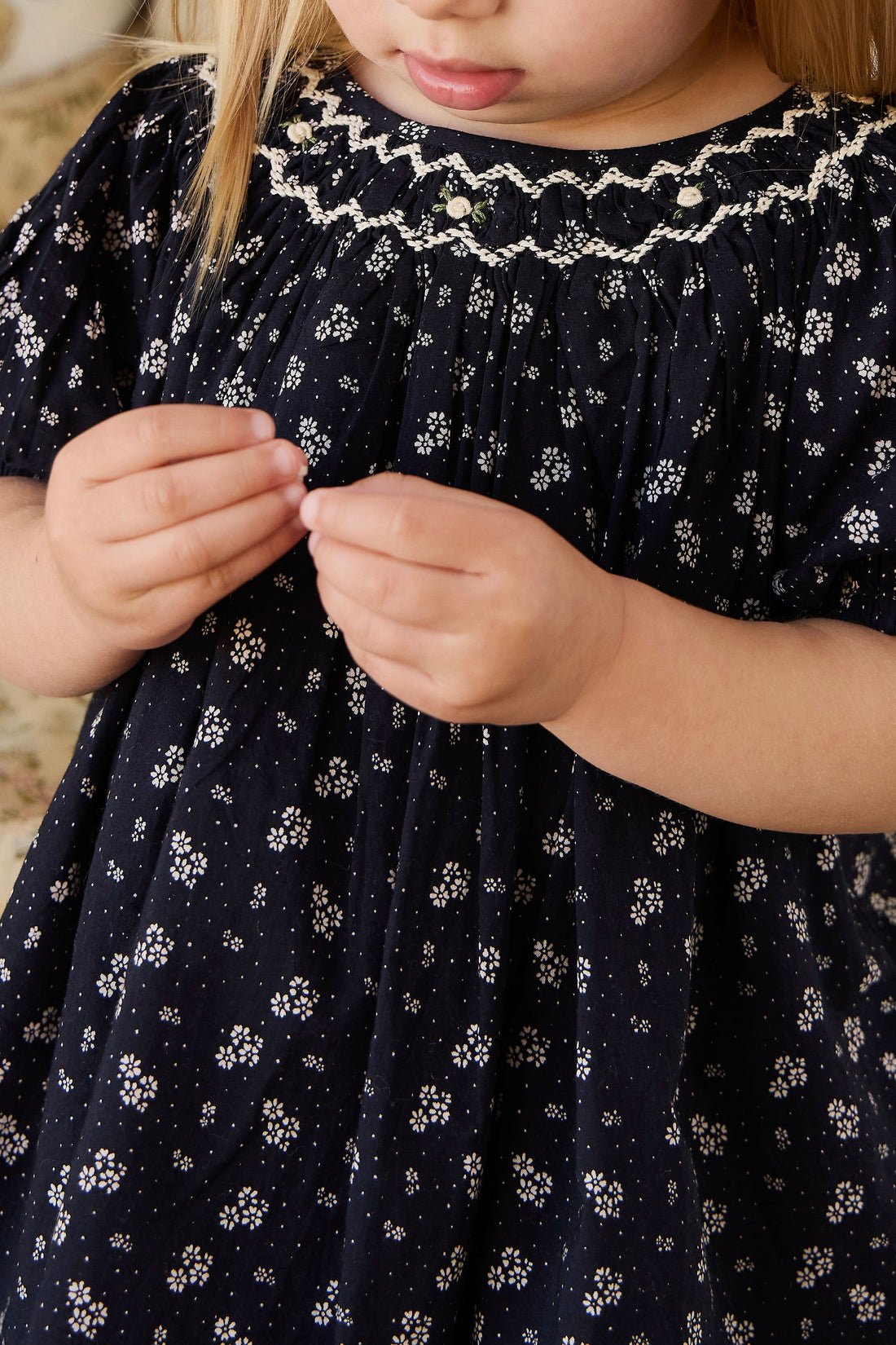 Organic Cotton Dominique Dress - Maisie Navy Childrens Dress from Jamie Kay Australia