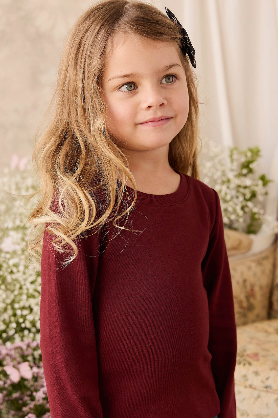 Organic Cotton Rib Helene Long Sleeve Top - Burgundy Childrens Top from Jamie Kay Australia