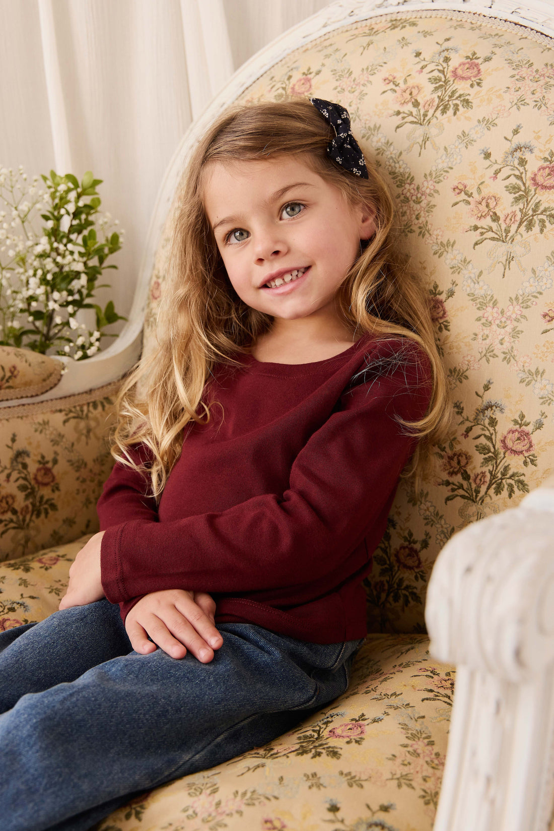 Organic Cotton Rib Helene Long Sleeve Top - Burgundy Childrens Top from Jamie Kay Australia