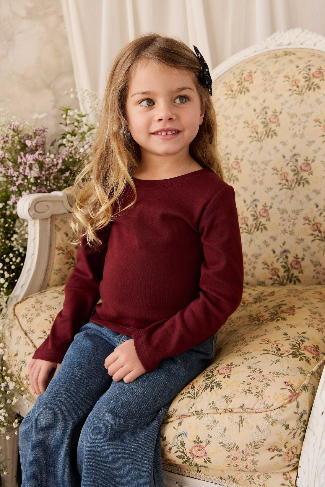 Organic Cotton Rib Helene Long Sleeve Top - Burgundy Childrens Top from Jamie Kay Australia