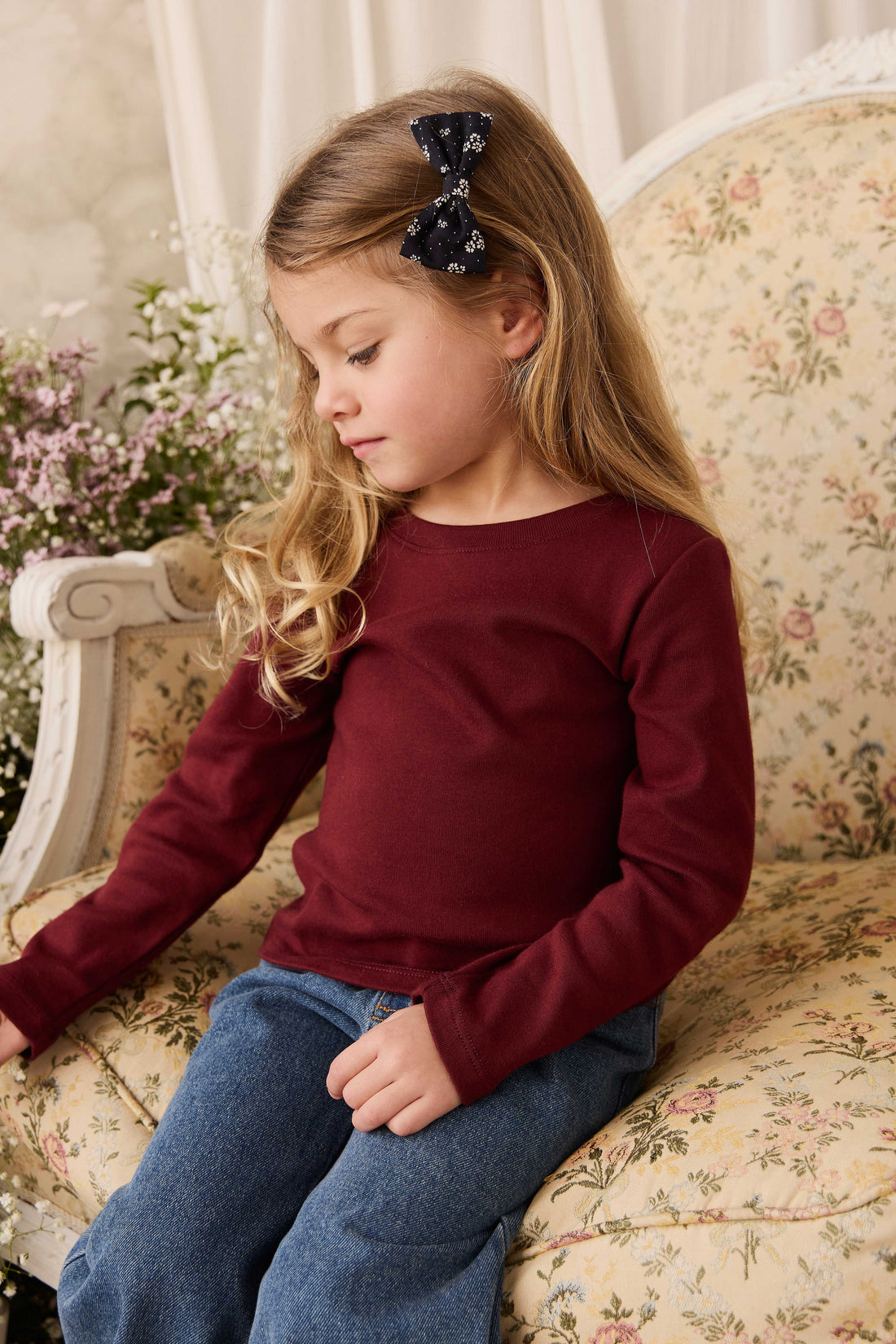 Organic Cotton Rib Helene Long Sleeve Top - Burgundy Childrens Top from Jamie Kay Australia