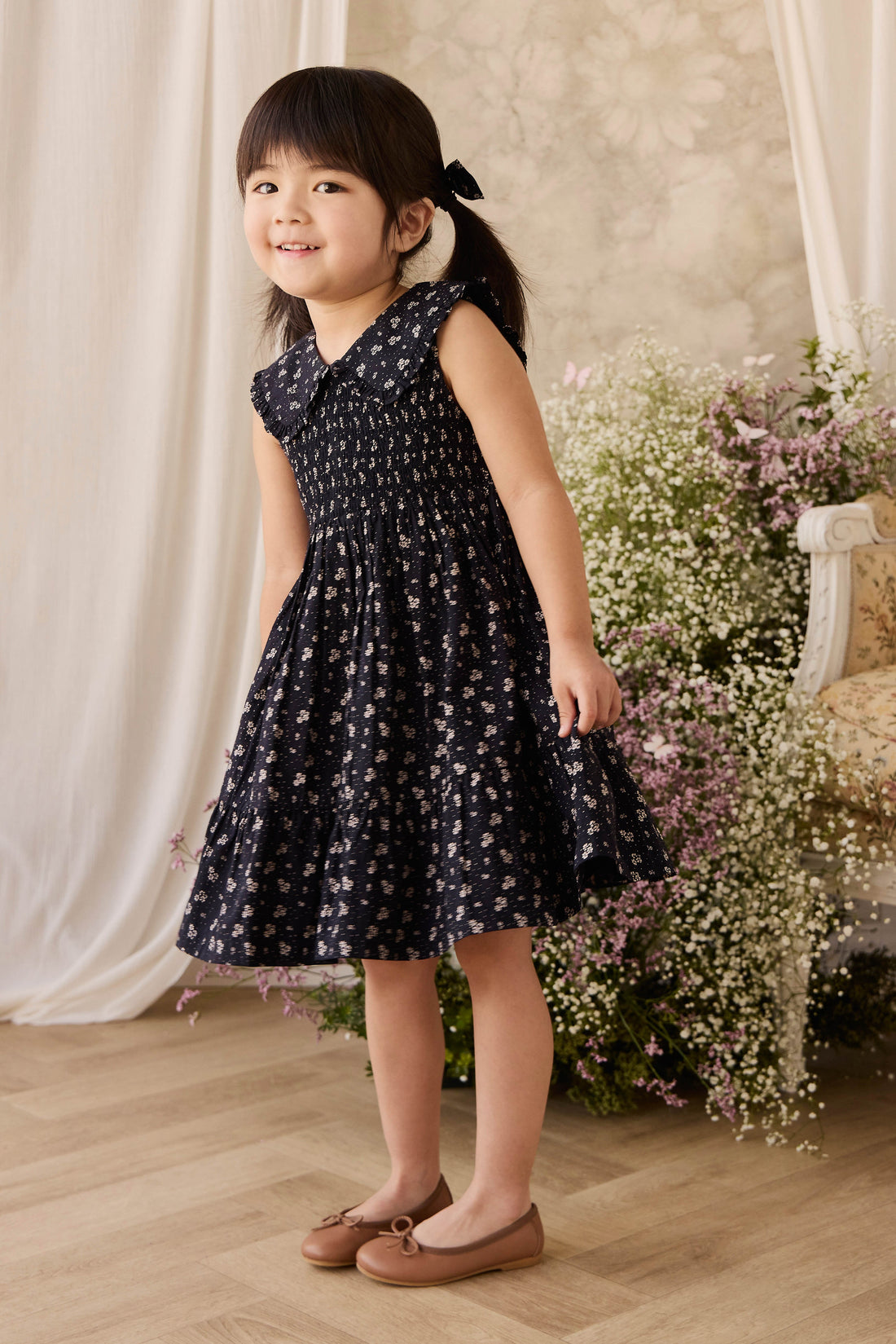Organic Cotton Christabel Dress - Maisie Navy Childrens Dress from Jamie Kay Australia