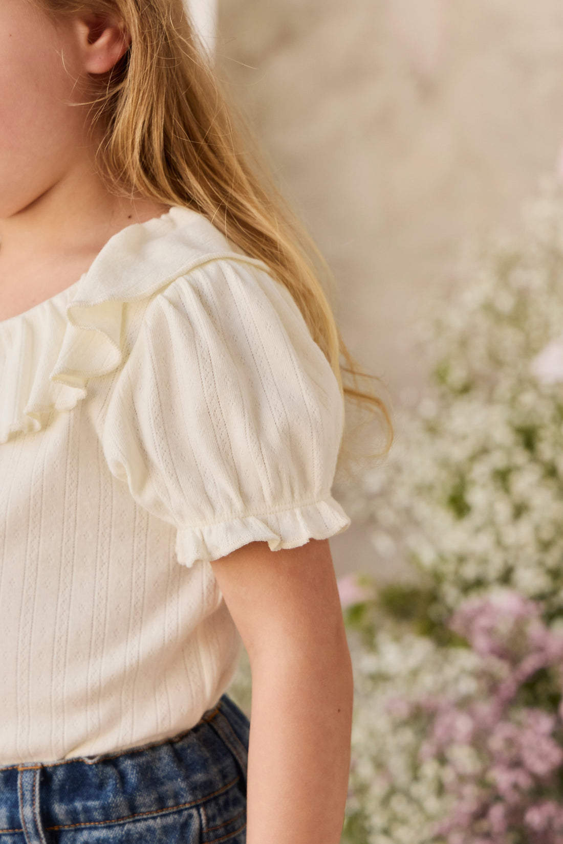 Organic Cotton Pointelle Marlene Top - Parchment Childrens Top from Jamie Kay Australia