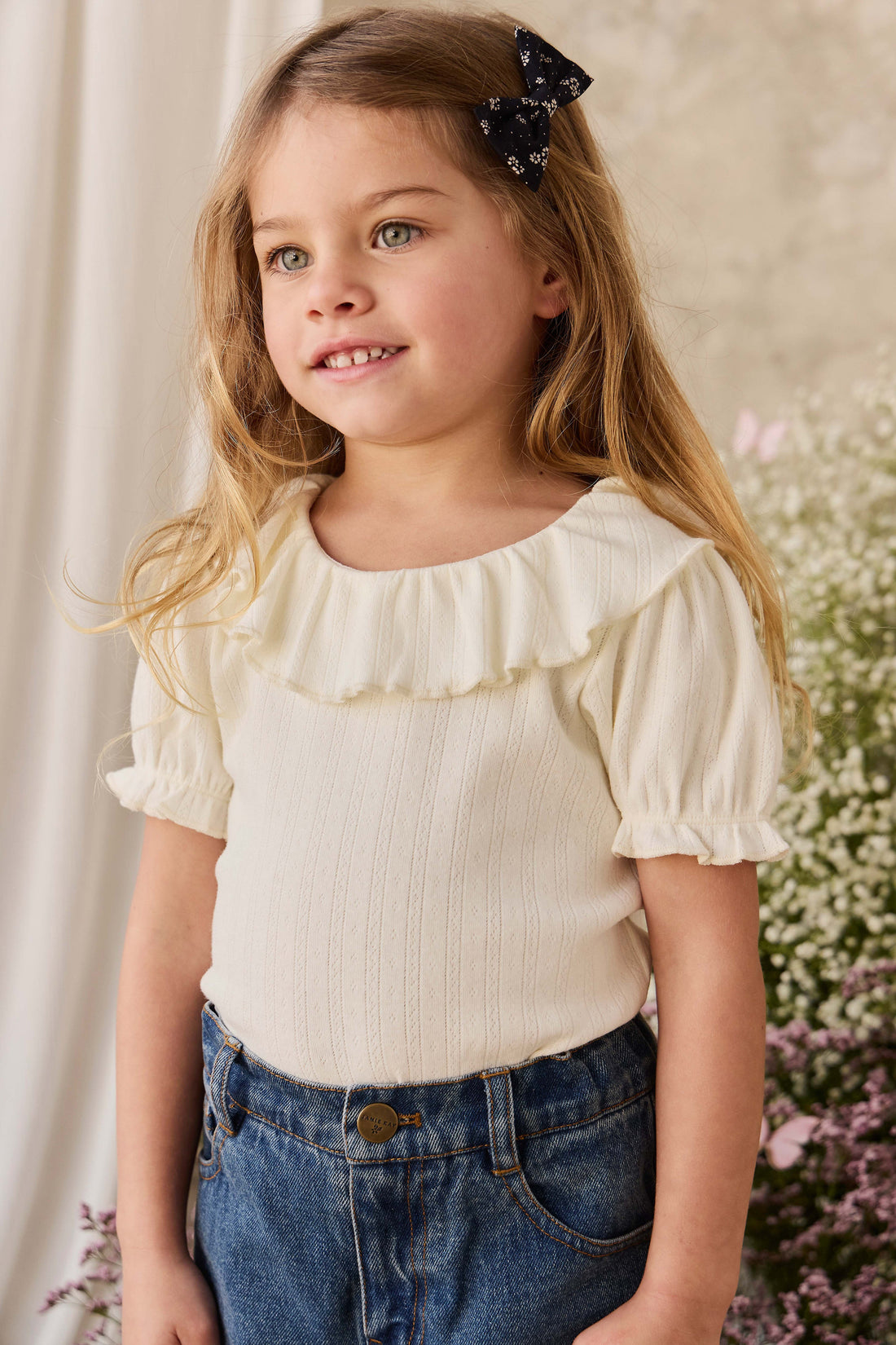 Organic Cotton Pointelle Marlene Top - Parchment Childrens Top from Jamie Kay Australia