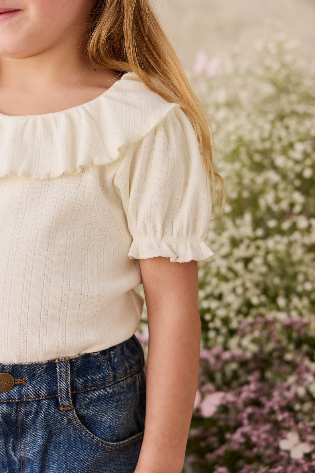 Organic Cotton Pointelle Marlene Top - Parchment Childrens Top from Jamie Kay Australia