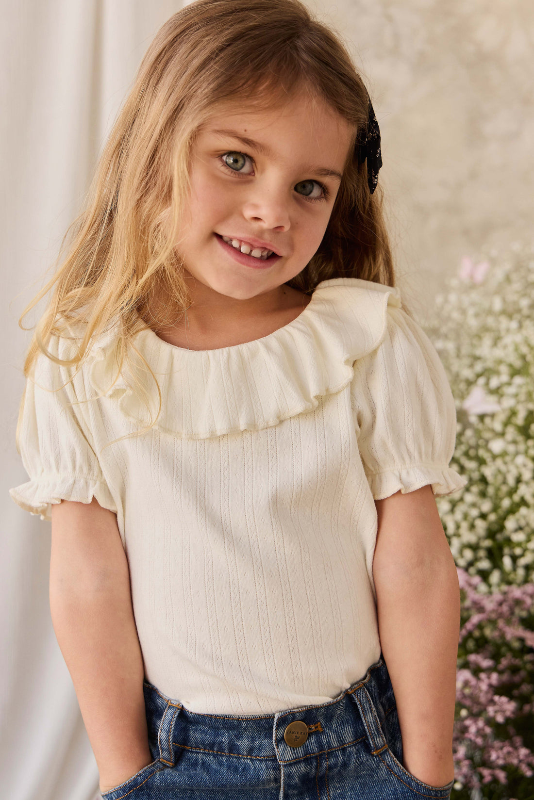 Organic Cotton Pointelle Marlene Top - Parchment Childrens Top from Jamie Kay Australia