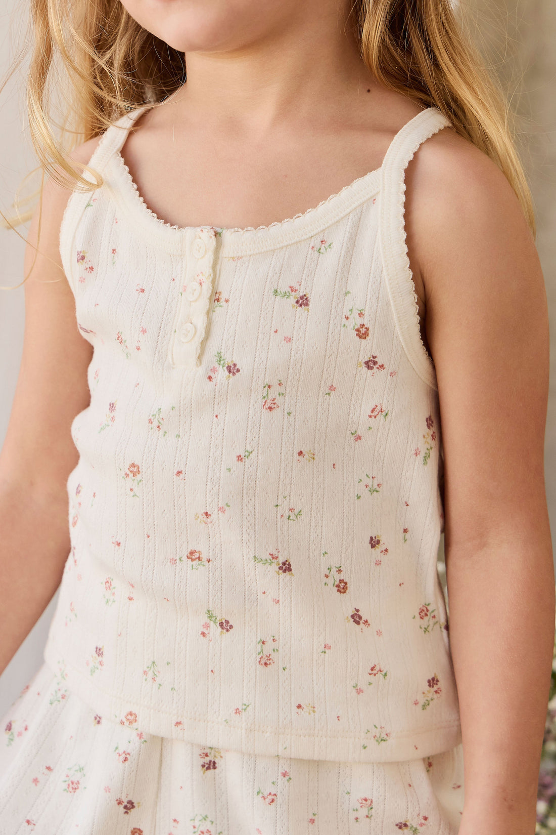 Organic Cotton Pointelle Anais Singlet - Eloise Egret Childrens Singlet from Jamie Kay Australia