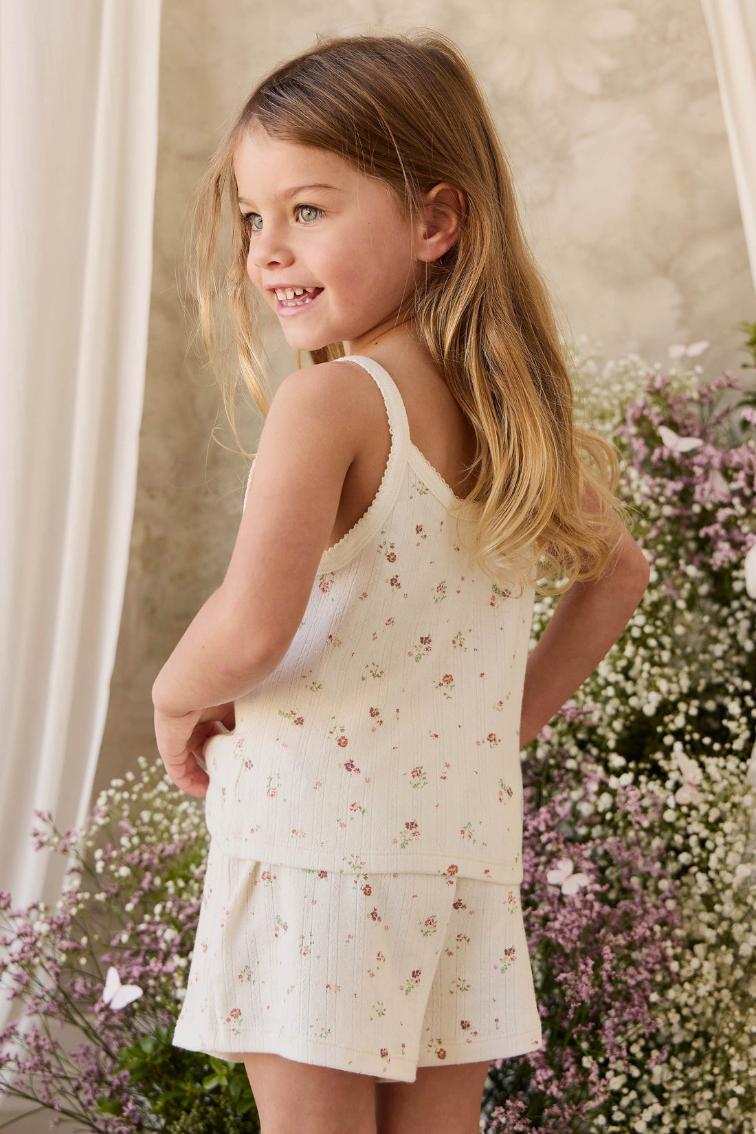 Organic Cotton Pointelle Anais Singlet - Eloise Egret Childrens Singlet from Jamie Kay Australia