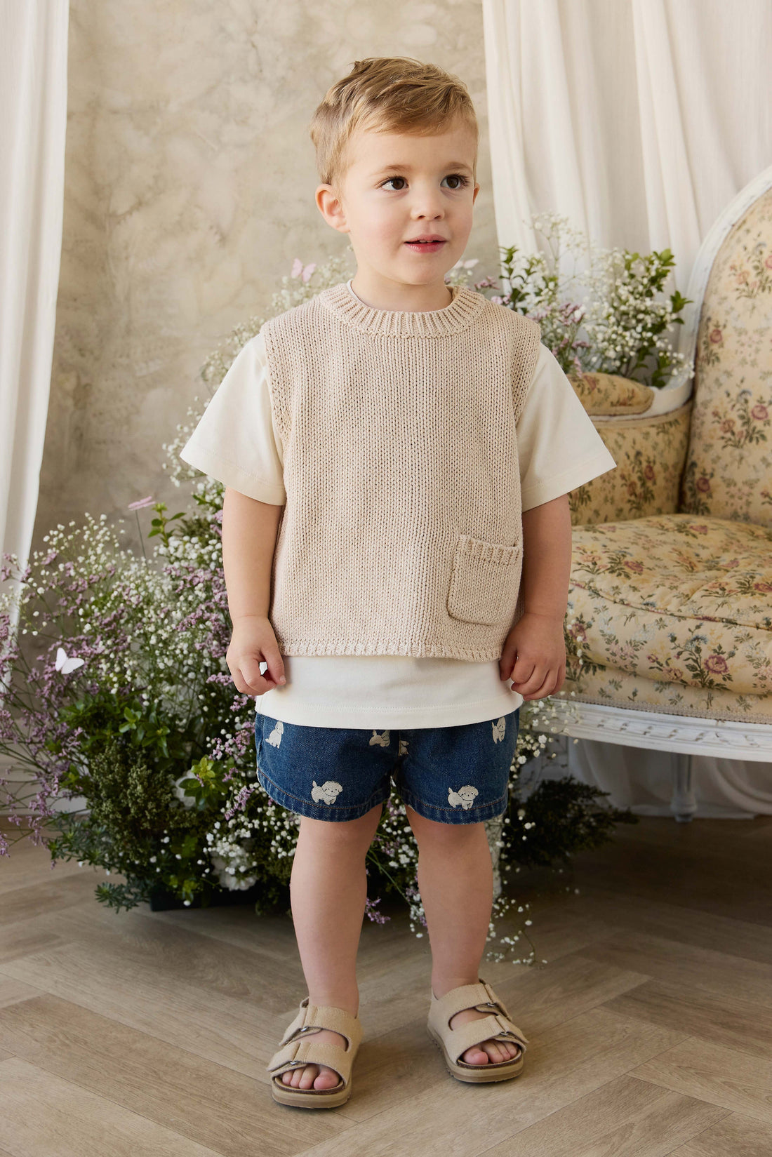 Drew Knit Vest - Vintage Linen Childrens Vest from Jamie Kay Australia