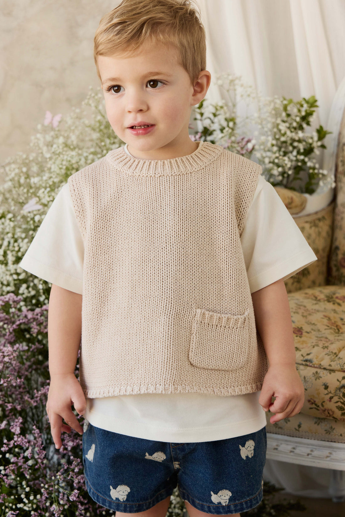 Drew Knit Vest - Vintage Linen Childrens Vest from Jamie Kay Australia