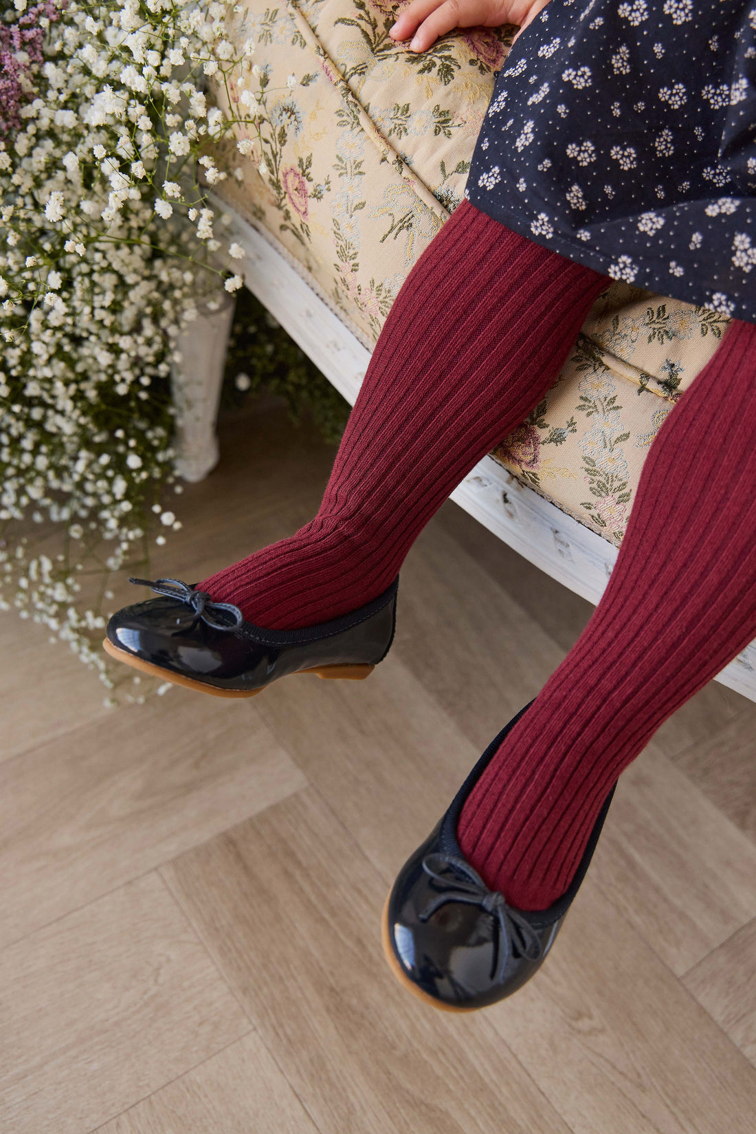 Ribbed Tight - Burgundy Childrens Tights from Jamie Kay Australia