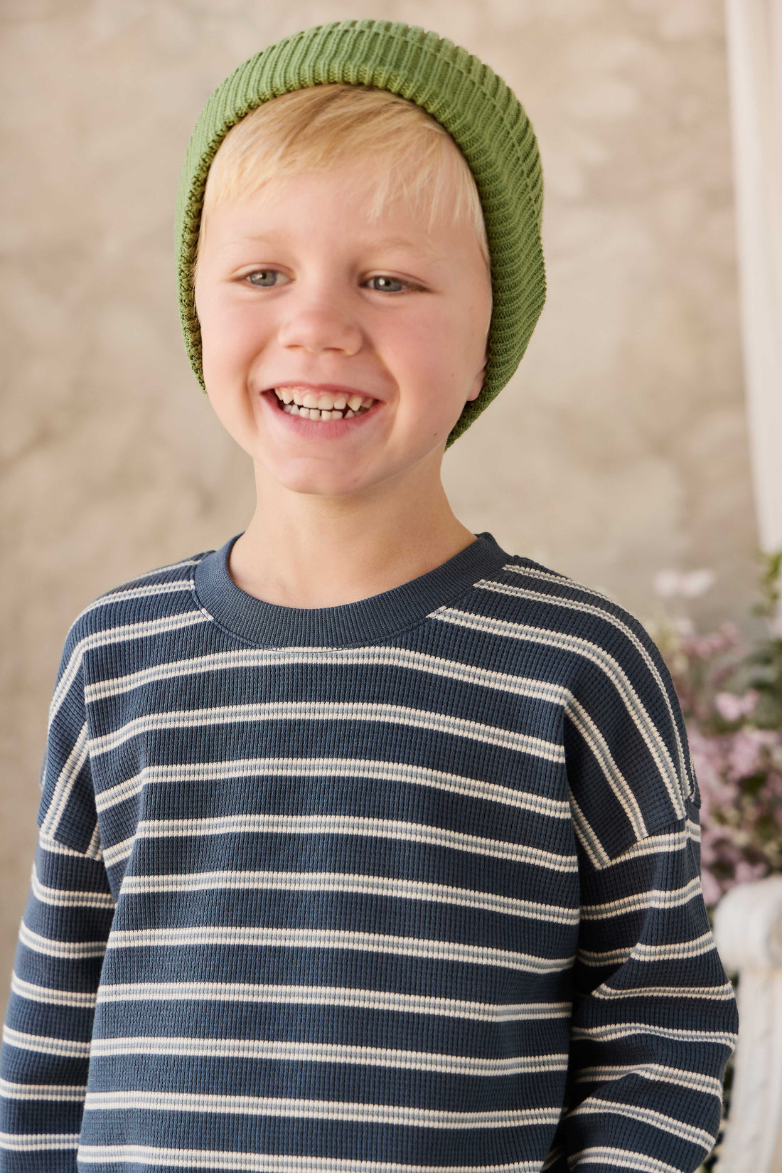 Organic Cotton Waffle Leith Long Sleeve Top - Dreamer Stripe Captain Childrens Top from Jamie Kay Australia