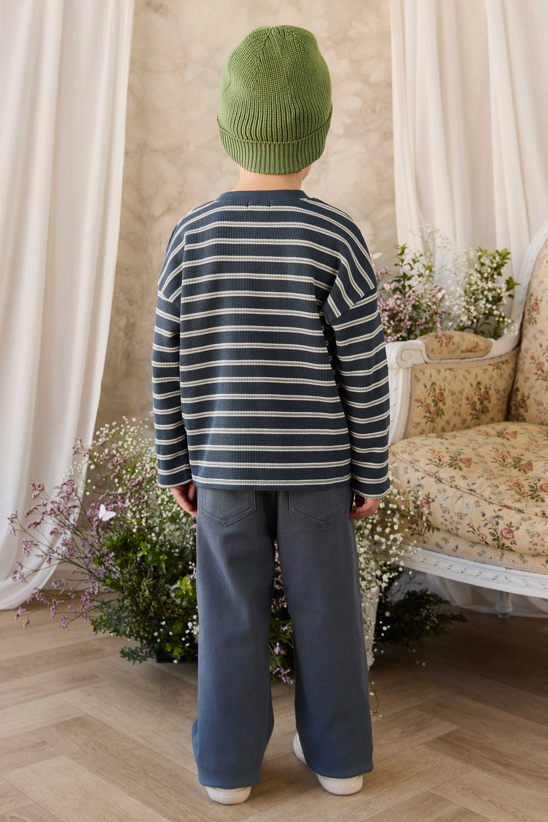 Organic Cotton Waffle Leith Long Sleeve Top - Dreamer Stripe Captain Childrens Top from Jamie Kay Australia