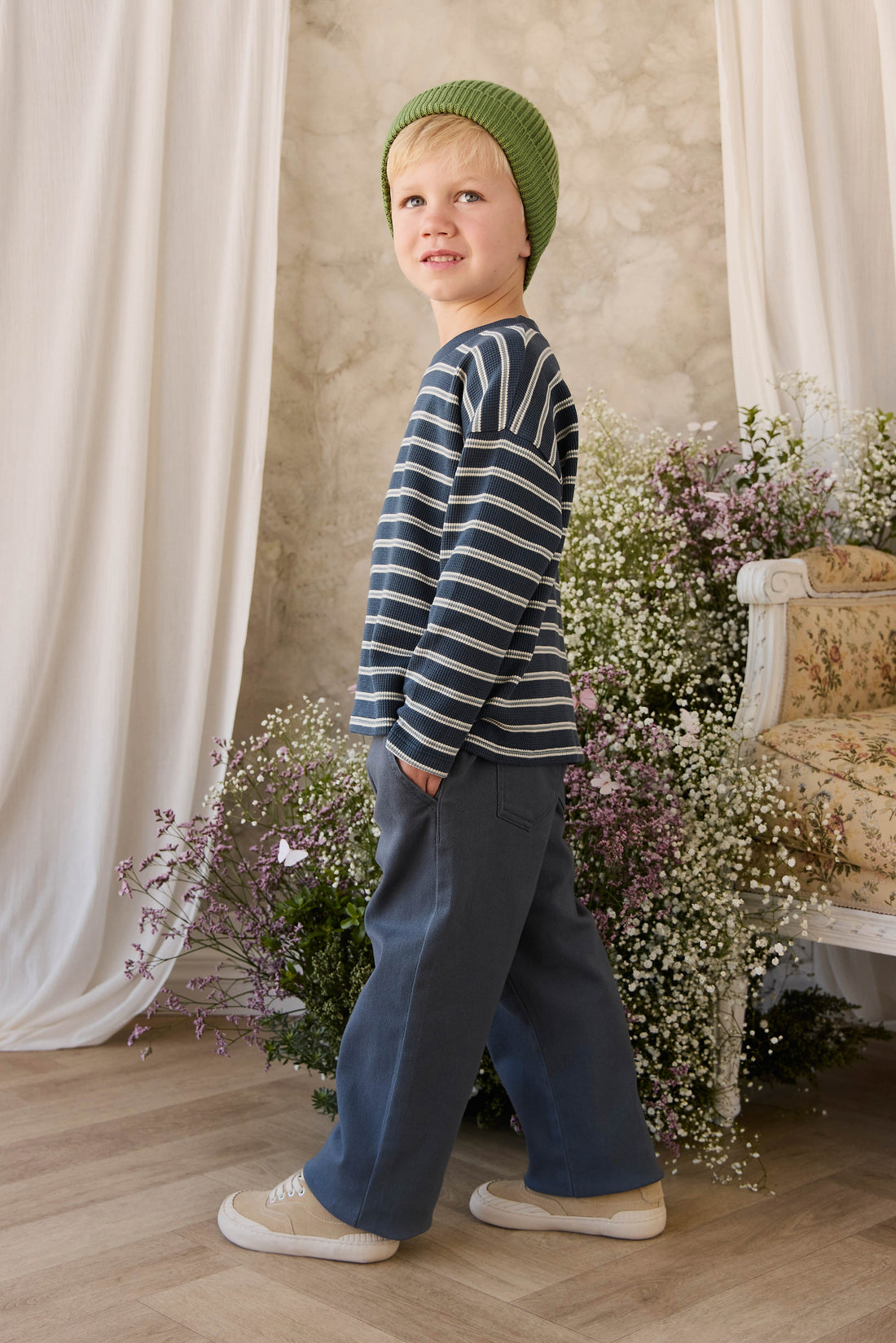 Organic Cotton Waffle Leith Long Sleeve Top - Dreamer Stripe Captain Childrens Top from Jamie Kay Australia