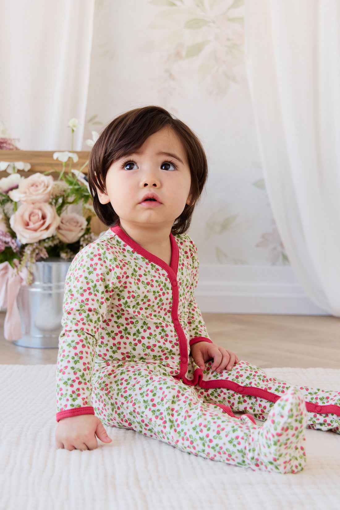 Organic Cotton Murphy Onepiece - Cottage Strawberries Childrens Onepiece from Jamie Kay Australia