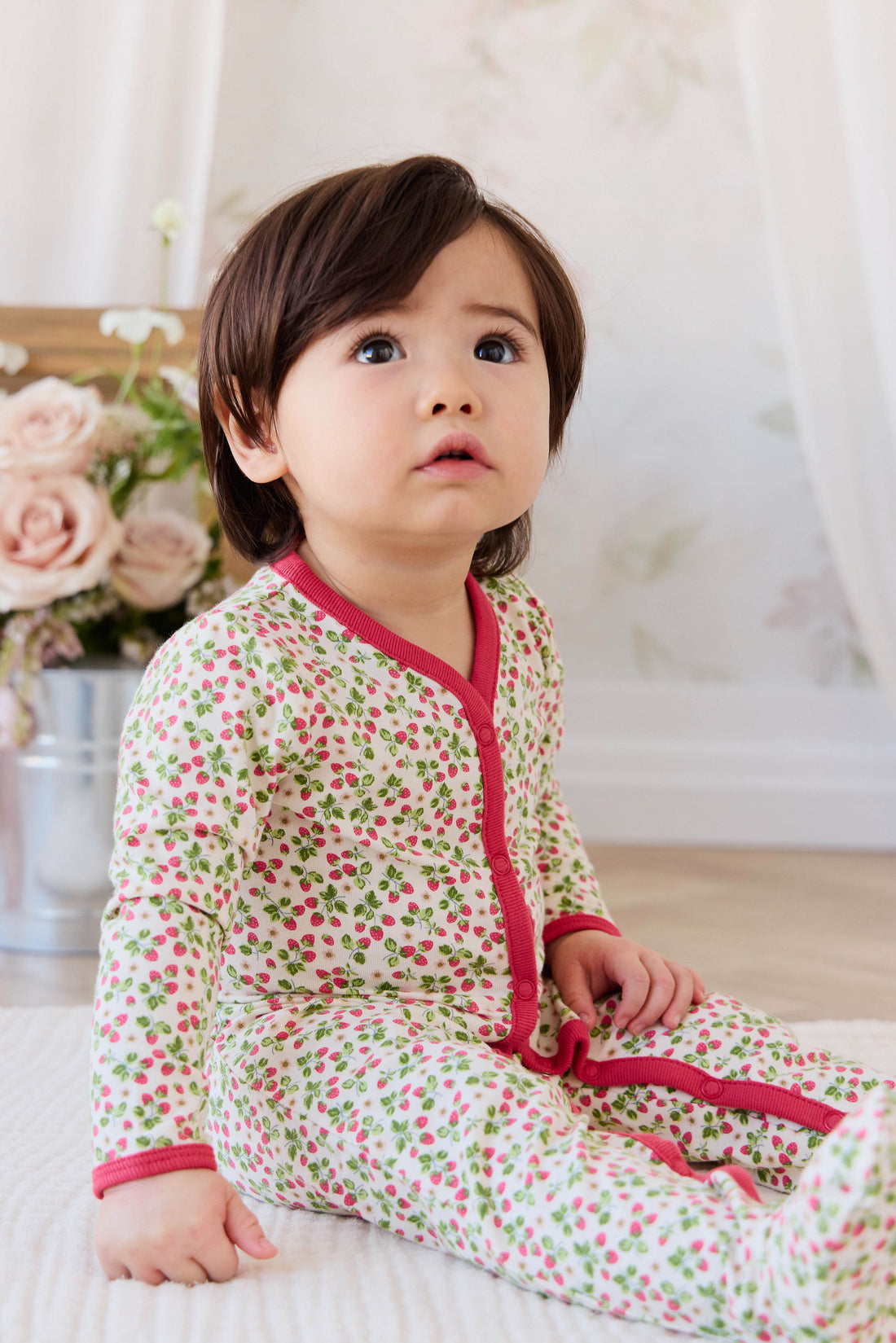 Organic Cotton Murphy Onepiece - Cottage Strawberries Childrens Onepiece from Jamie Kay Australia