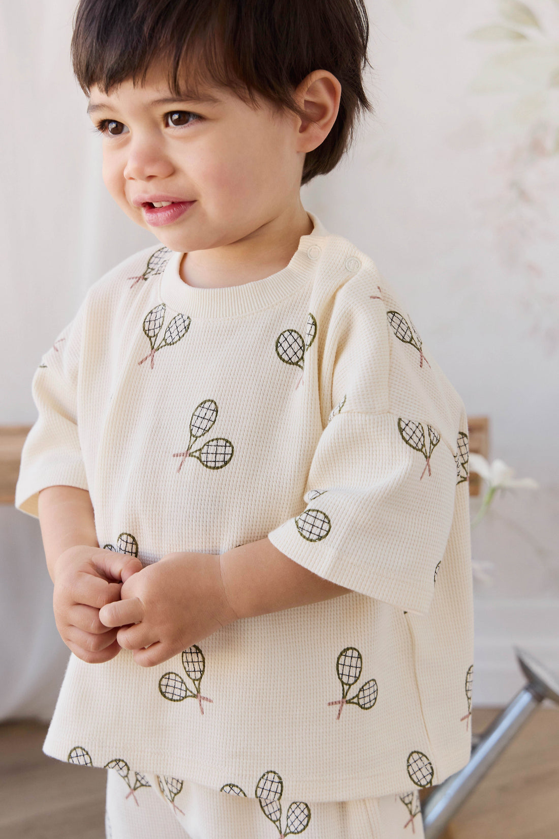Organic Cotton Waffle Leith Tee - Racquet Tofu Childrens Top from Jamie Kay Australia
