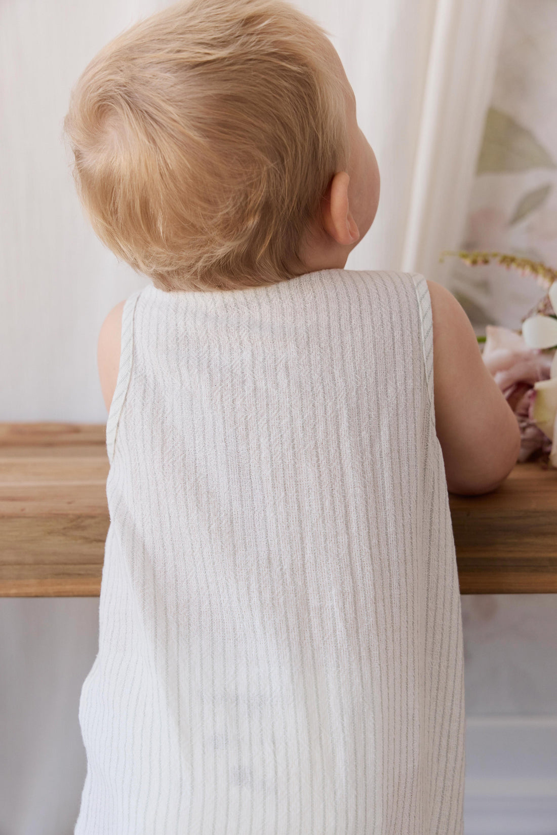 Organic Cotton Milo Jumpsuit - Mini Pinstripe Cloud / Duck Egg Blue Childrens Jumpsuit from Jamie Kay Australia