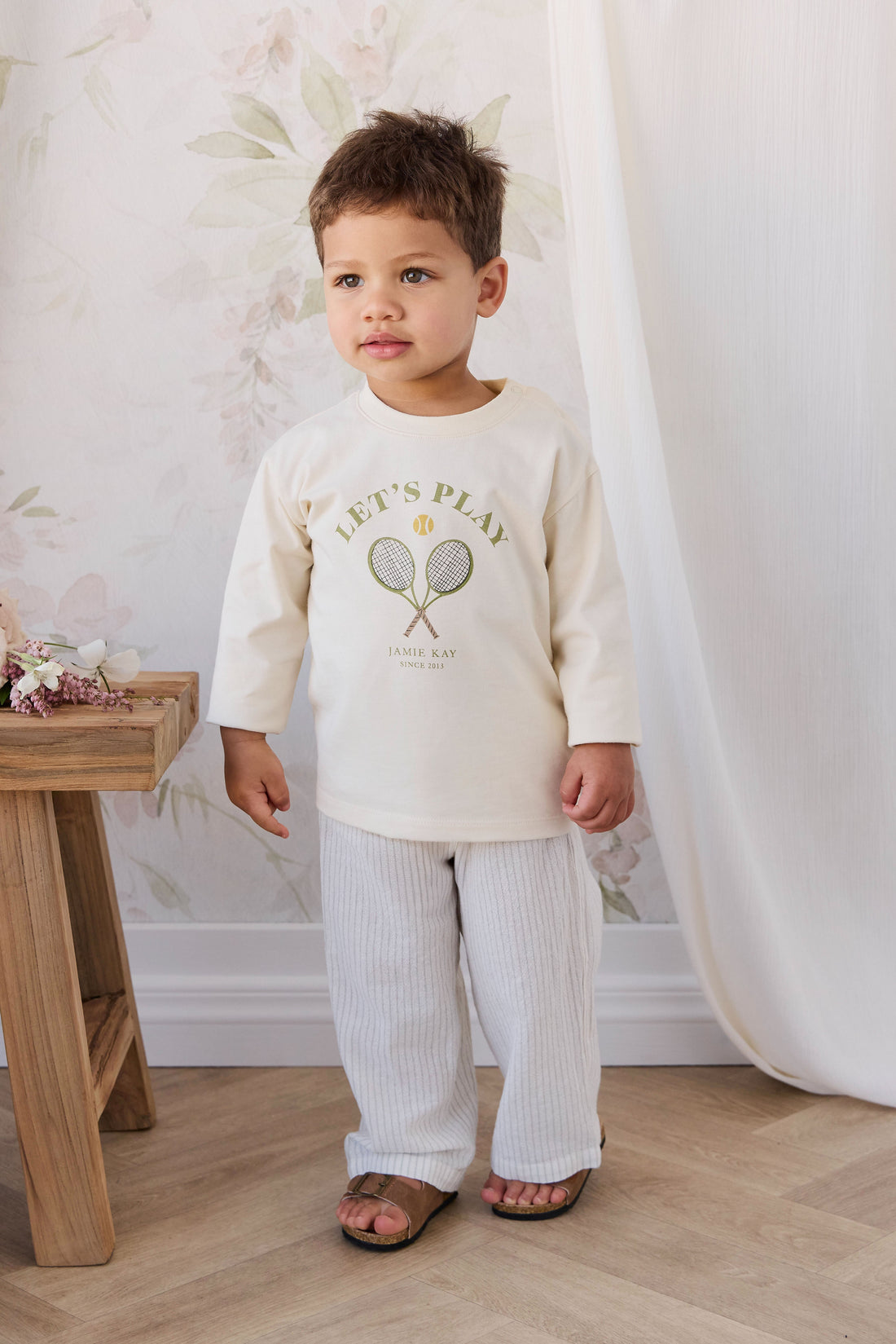 Organic Cotton Winslow Pant - Mini Pinstripe Cloud / Duck Egg Blue Childrens Pants from Jamie Kay Australia
