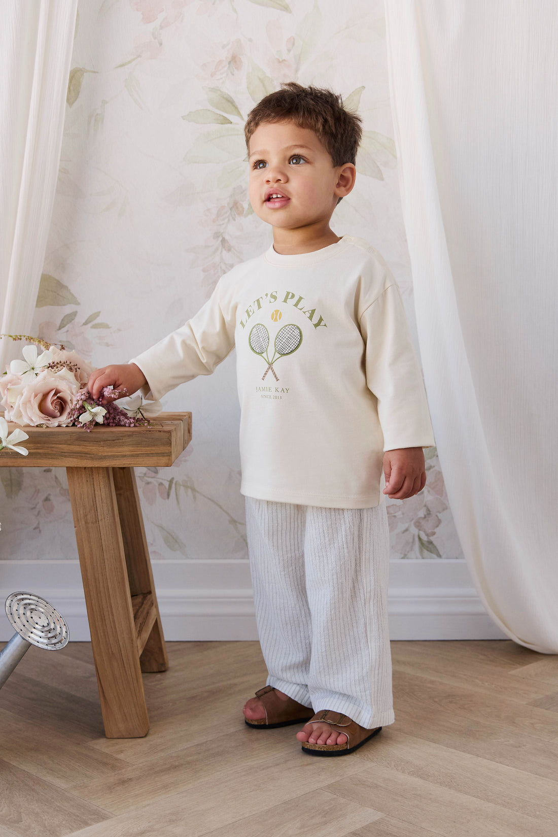 Organic Cotton Winslow Pant - Mini Pinstripe Cloud / Duck Egg Blue Childrens Pants from Jamie Kay Australia