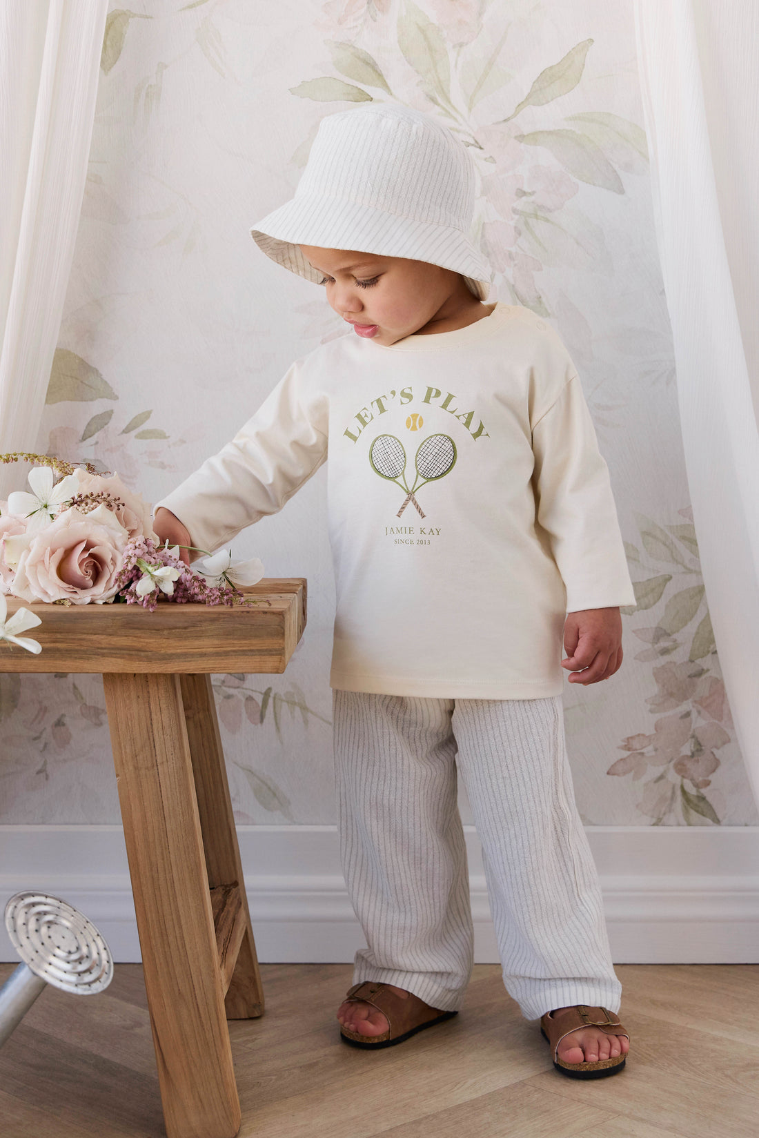 Organic Cotton Winslow Pant - Mini Pinstripe Cloud / Duck Egg Blue Childrens Pants from Jamie Kay Australia