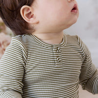 Organic Cotton Modal Long Sleeve Bodysuit - Petite Stripe Avocado Oil / Cloud Childrens Bodysuit from Jamie Kay Australia