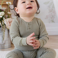 Organic Cotton Modal Long Sleeve Bodysuit - Petite Stripe Avocado Oil / Cloud Childrens Bodysuit from Jamie Kay Australia