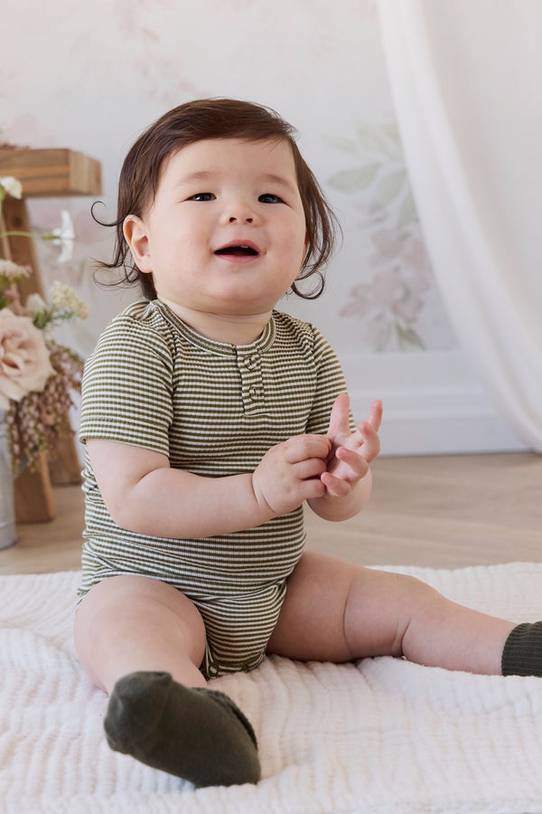 Organic Cotton Modal Darcy Rib Tee Bodysuit - Petite Stripe Avocado Oil / Cloud Childrens Bodysuit from Jamie Kay Australia