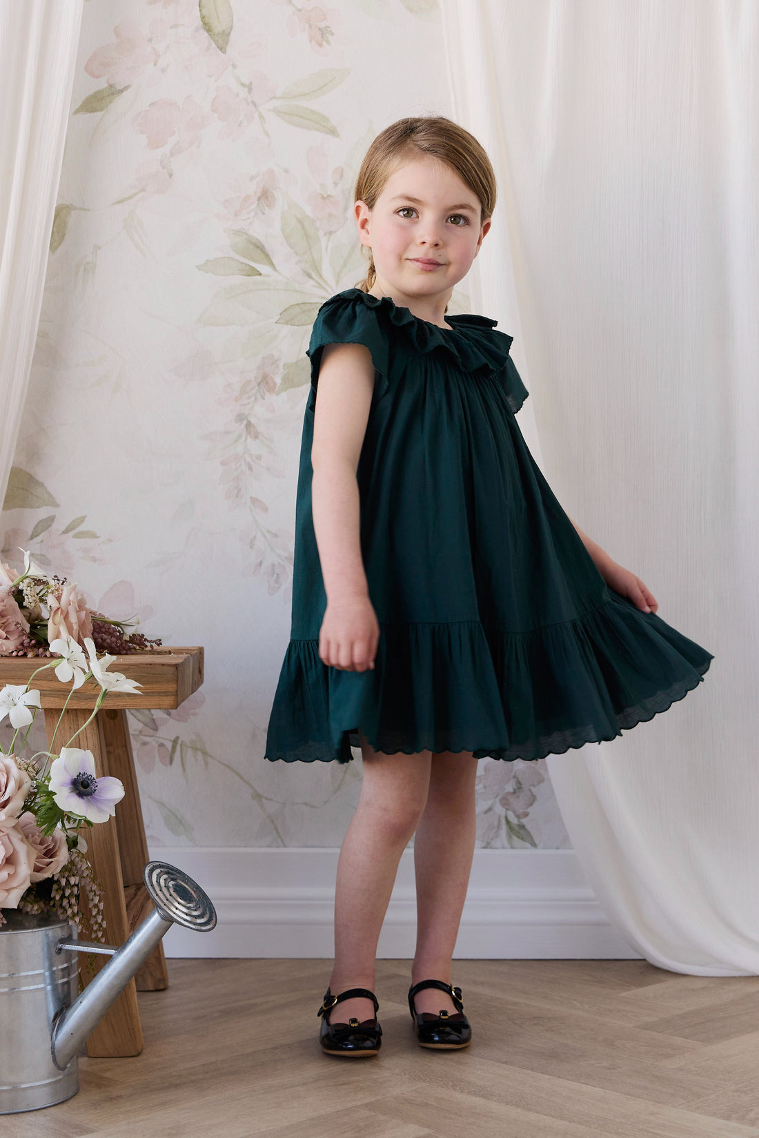 Organic Cotton Calianna Dress - Deep Fern Childrens Dress from Jamie Kay Australia