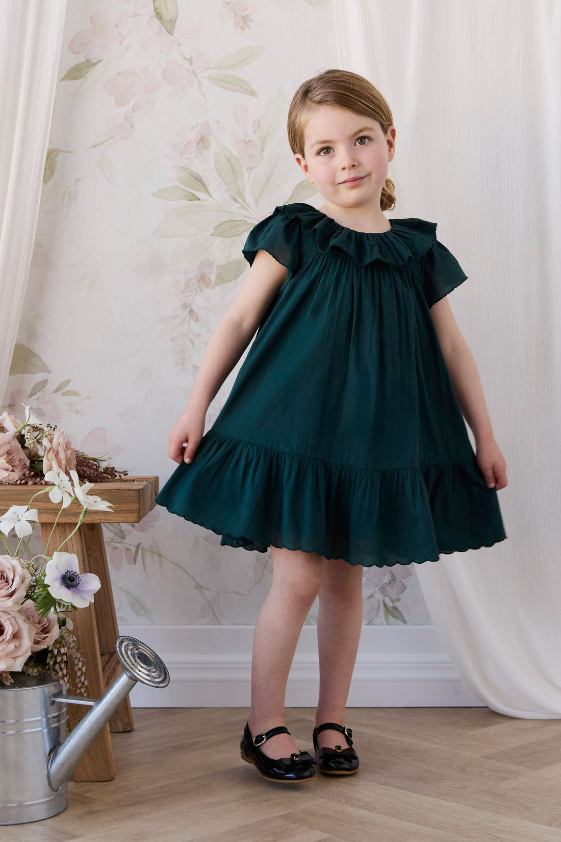 Organic Cotton Calianna Dress - Deep Fern Childrens Dress from Jamie Kay Australia