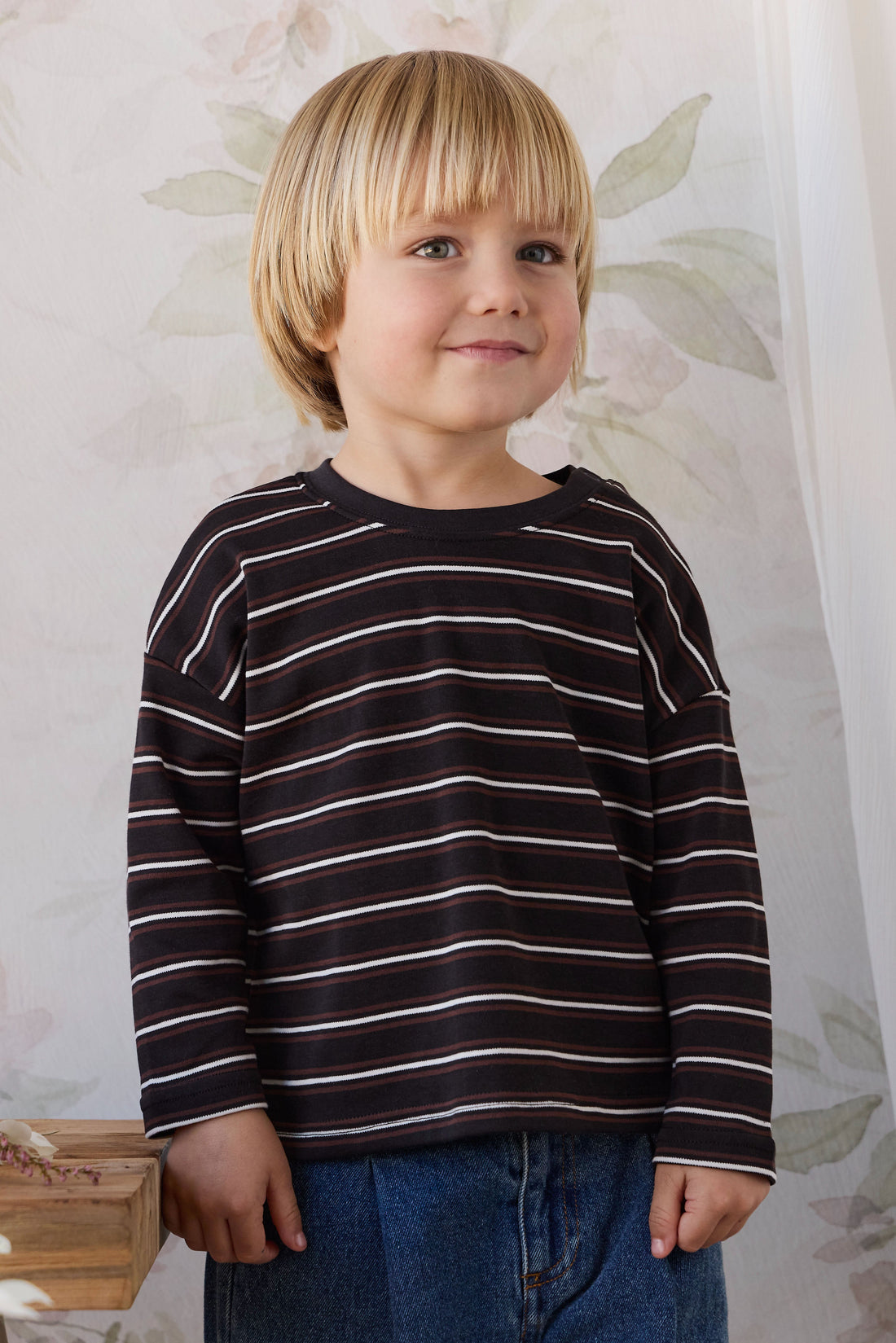 Pima Cotton Edward Long Sleeve Top - Courtside Stripe Childrens Top from Jamie Kay Australia