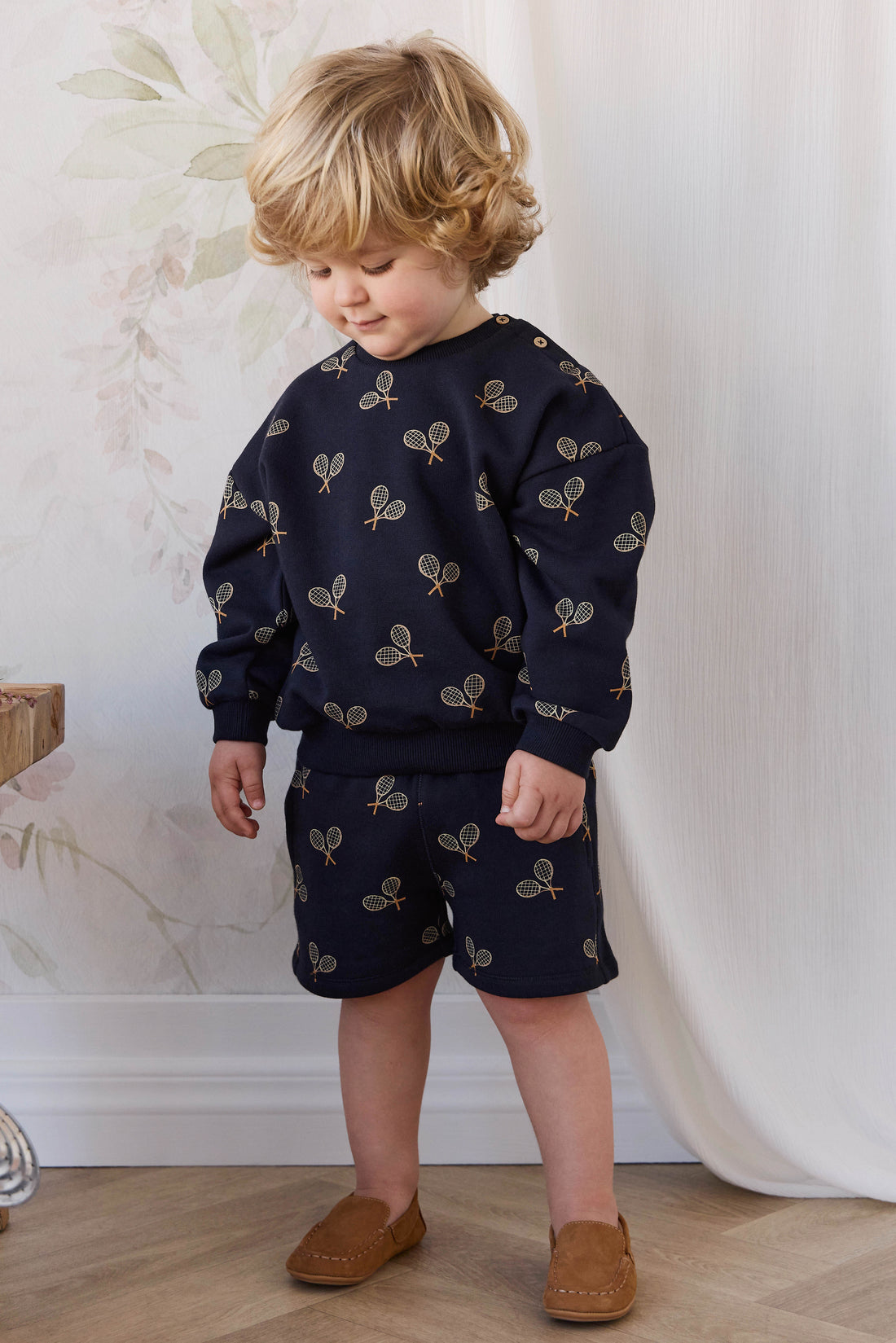 Organic Cotton Floyd Sweatshirt - Racquet Navy Childrens Sweatshirting from Jamie Kay Australia