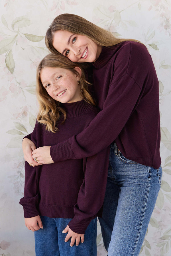 Merino Womens Turtleneck Jumper - Blackberry Childrens Jumper from Jamie Kay Australia