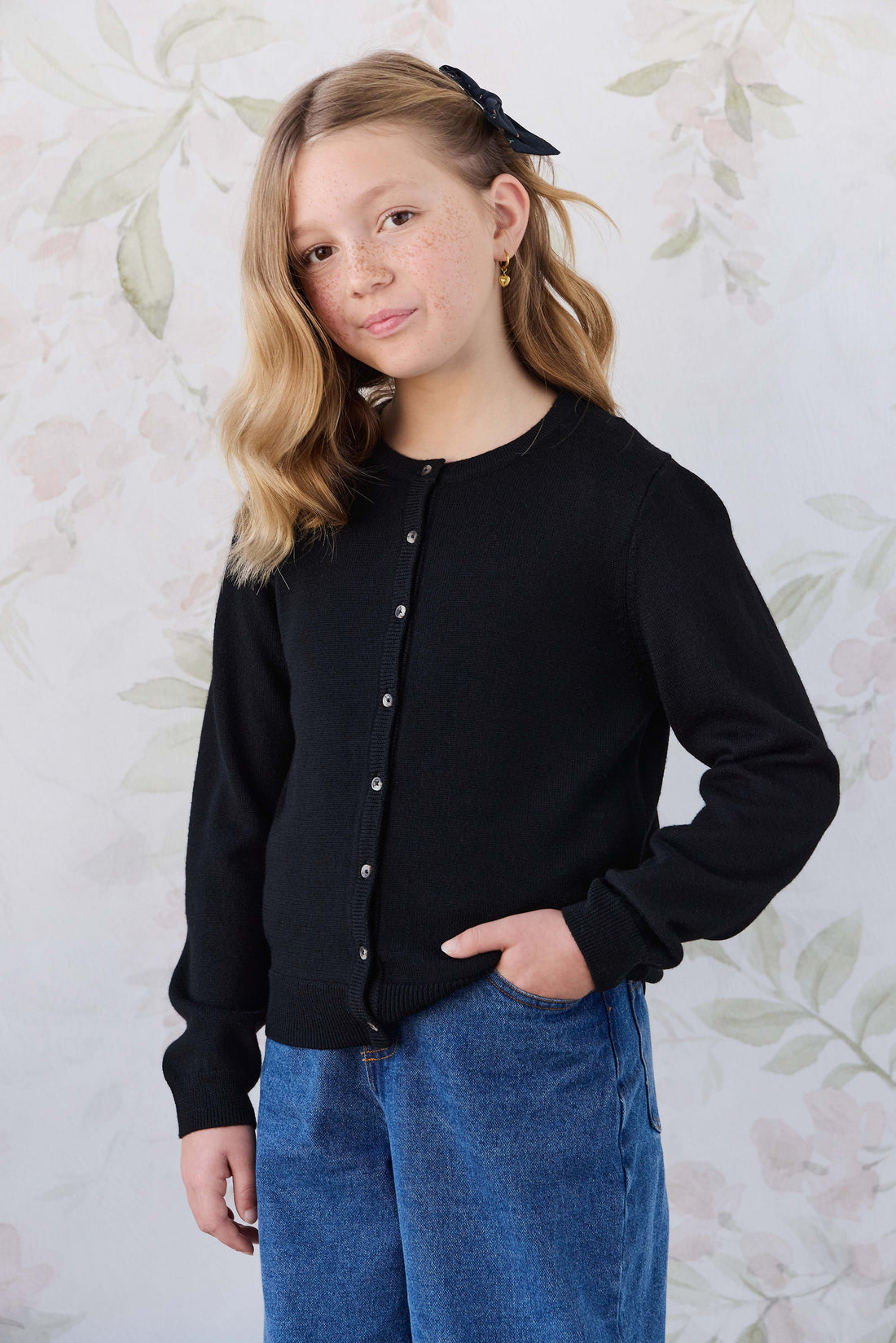 Merino Camille Cardigan - Black Childrens Cardigan from Jamie Kay Australia