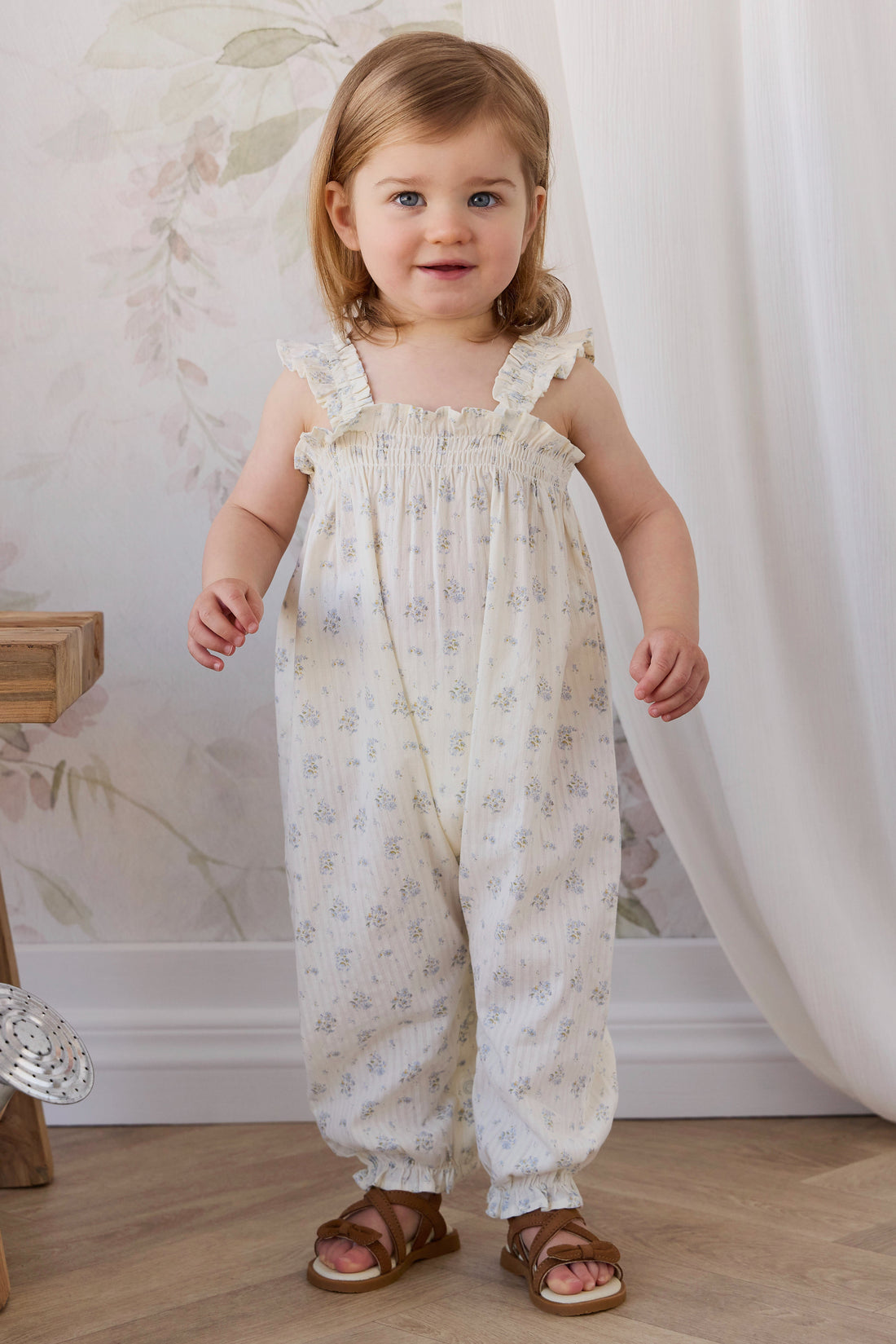 Organic Cotton Catalina Playsuit - Justine Vanilla Sky Childrens Playsuit from Jamie Kay Australia