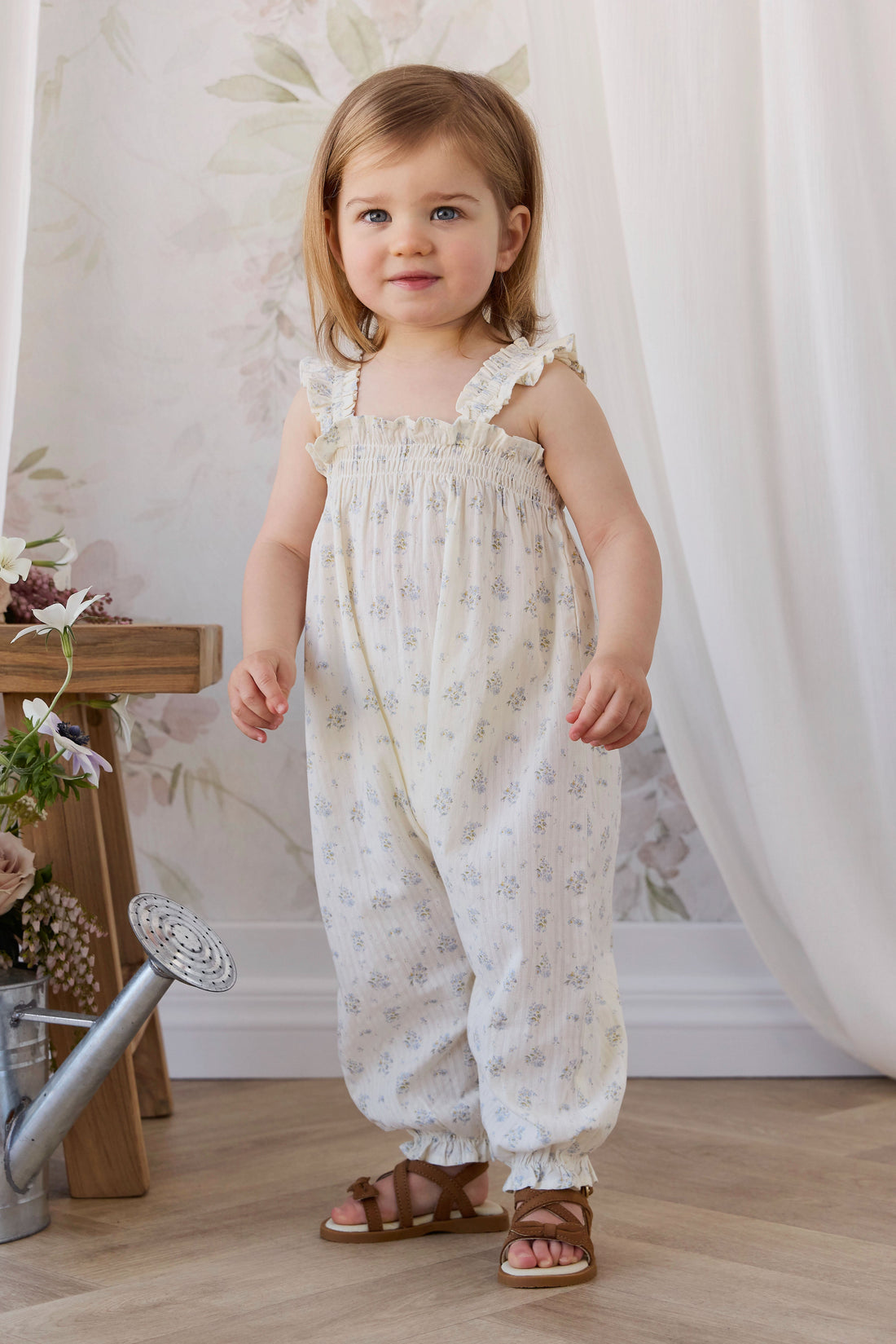 Organic Cotton Catalina Playsuit - Justine Vanilla Sky Childrens Playsuit from Jamie Kay Australia