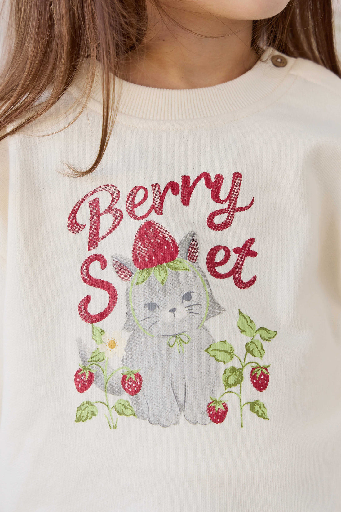 Organic Cotton Rhea Sweatshirt - Berry Cat Egret Childrens Sweatshirt from Jamie Kay Australia