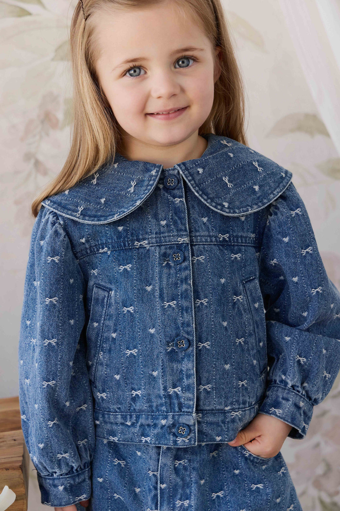 Elka Jacket - Amour Bows Denim Childrens Jacket from Jamie Kay Australia