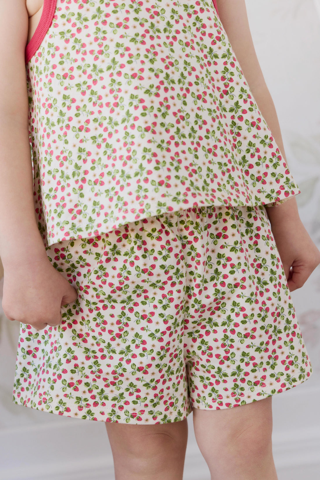 Organic Cotton Jaida Pyjama Singlet Set - Cottage Strawberries Childrens Pyjamas from Jamie Kay Australia