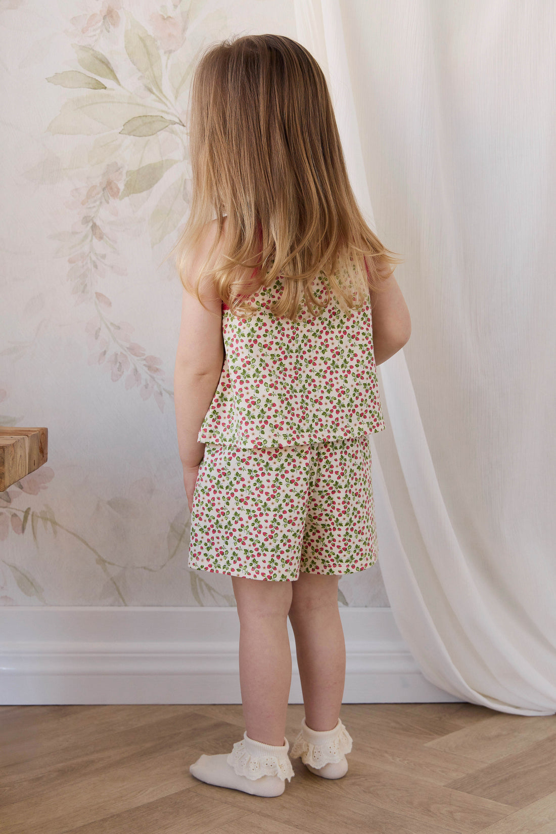 Organic Cotton Jaida Pyjama Singlet Set - Cottage Strawberries Childrens Pyjamas from Jamie Kay Australia