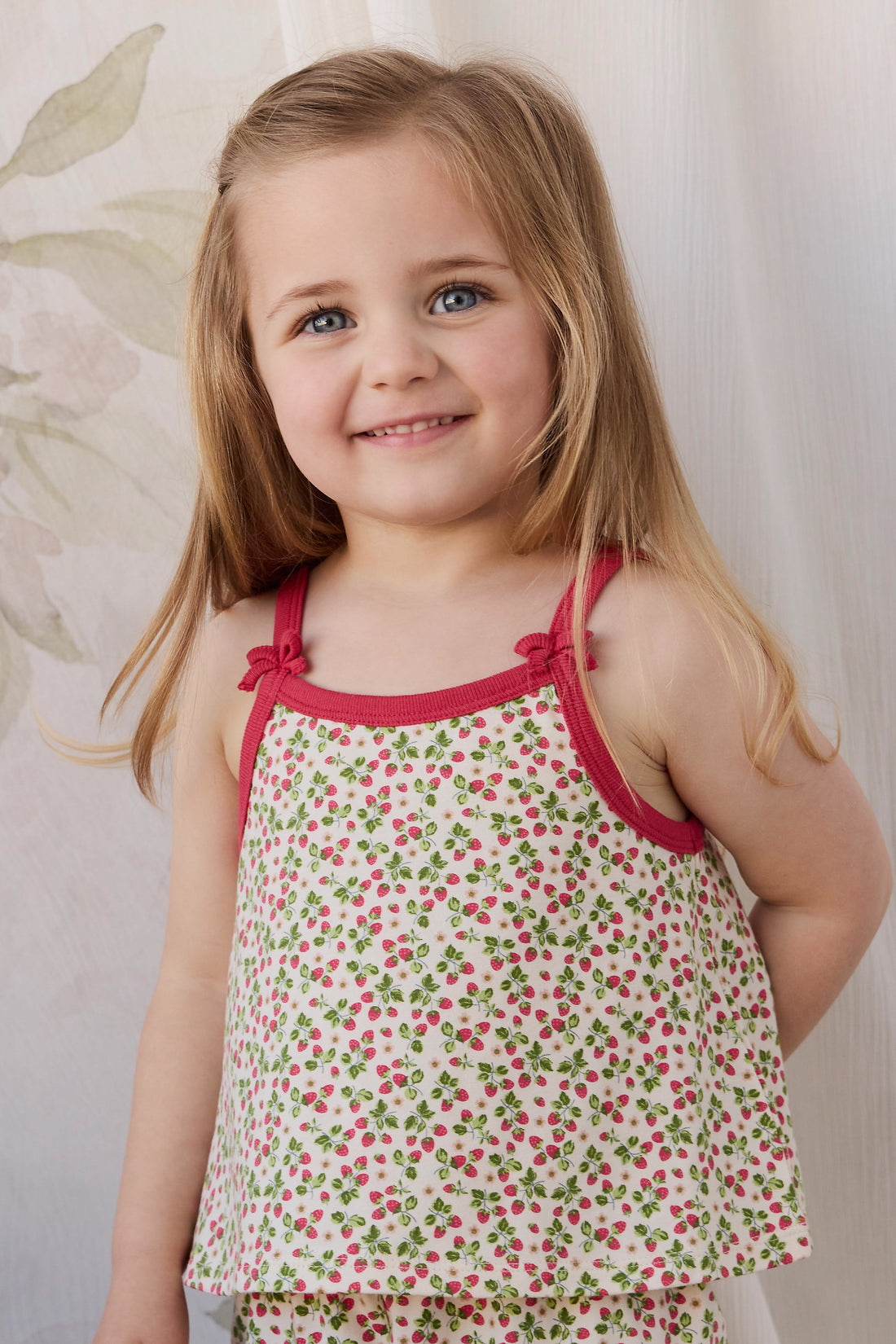 Organic Cotton Jaida Pyjama Singlet Set - Cottage Strawberries Childrens Pyjamas from Jamie Kay Australia