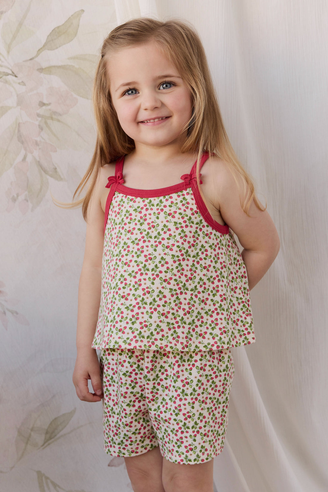 Organic Cotton Jaida Pyjama Singlet Set - Cottage Strawberries Childrens Pyjamas from Jamie Kay Australia