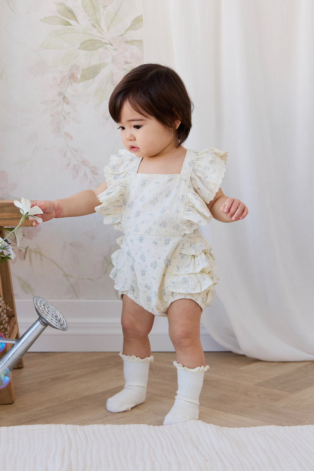 Organic Cotton Elka Playsuit - Justine Vanilla Sky Childrens Playsuit from Jamie Kay Australia