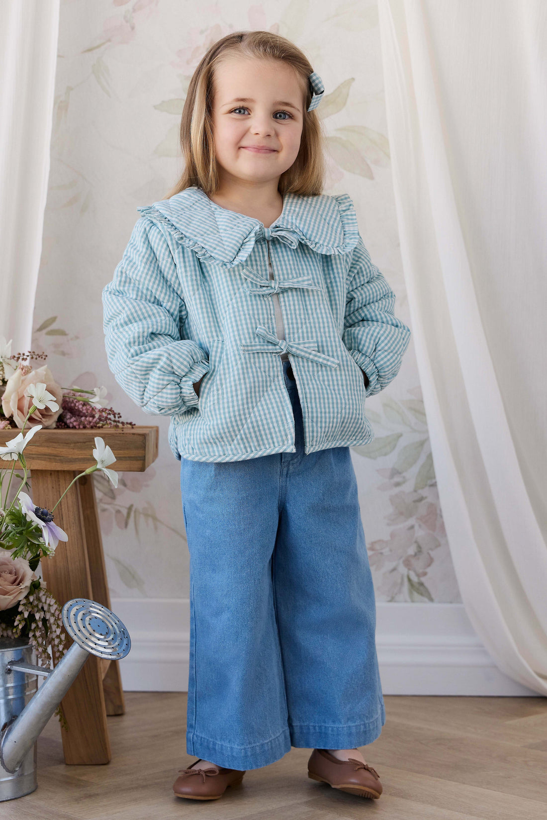 Mariette Jacket - Sky Gray Gingham Childrens Jacket from Jamie Kay Australia