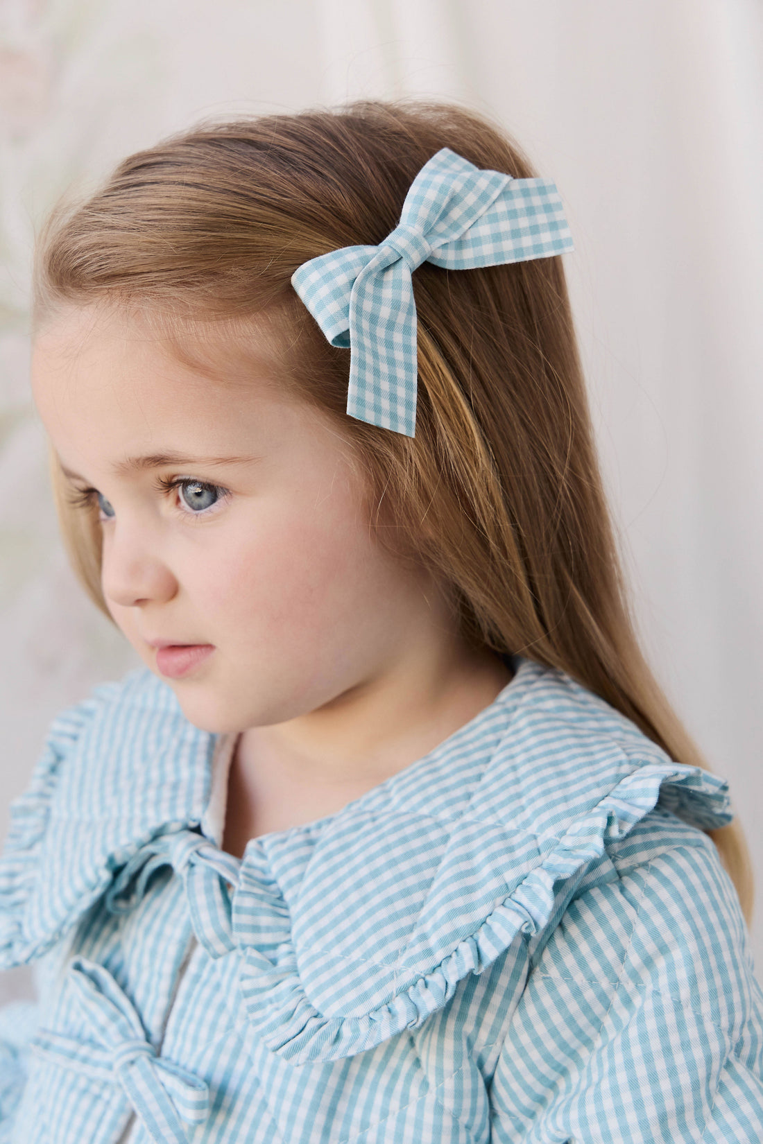 Wrenley Clip 2PK - Sky Gray Gingham Childrens Hair Accessories from Jamie Kay Australia