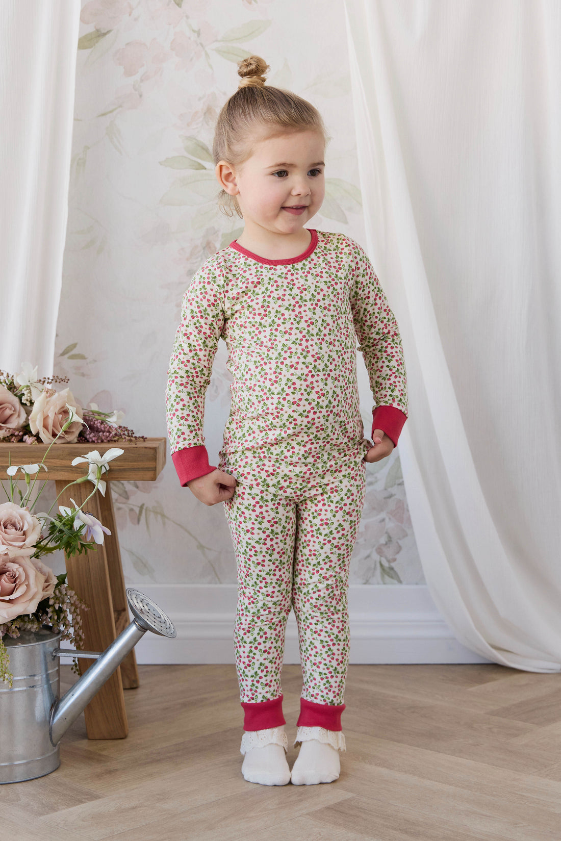 Organic Cotton Amory Long Sleeve Pyjama Set - Cottage Strawberries Childrens Pyjamas from Jamie Kay Australia