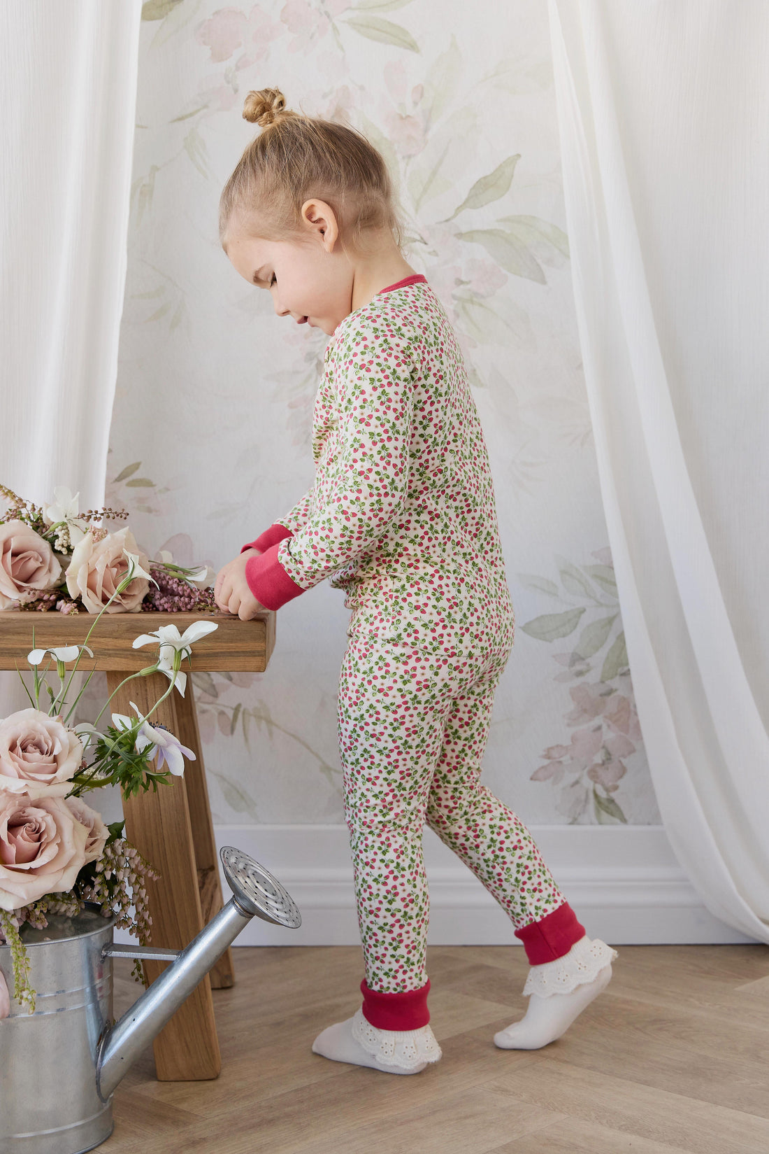 Organic Cotton Amory Long Sleeve Pyjama Set - Cottage Strawberries Childrens Pyjamas from Jamie Kay Australia