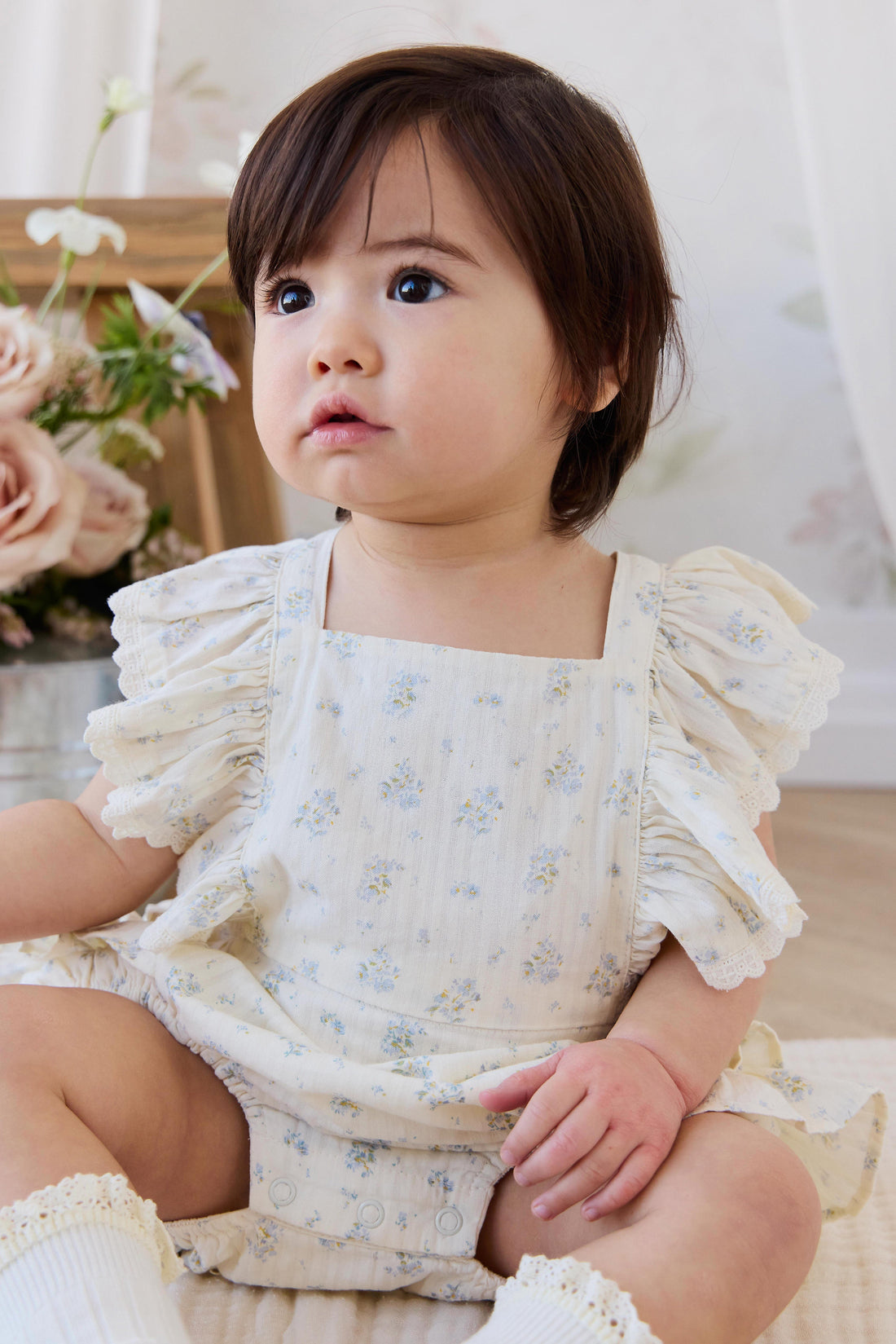 Organic Cotton Elka Playsuit - Justine Vanilla Sky Childrens Playsuit from Jamie Kay Australia